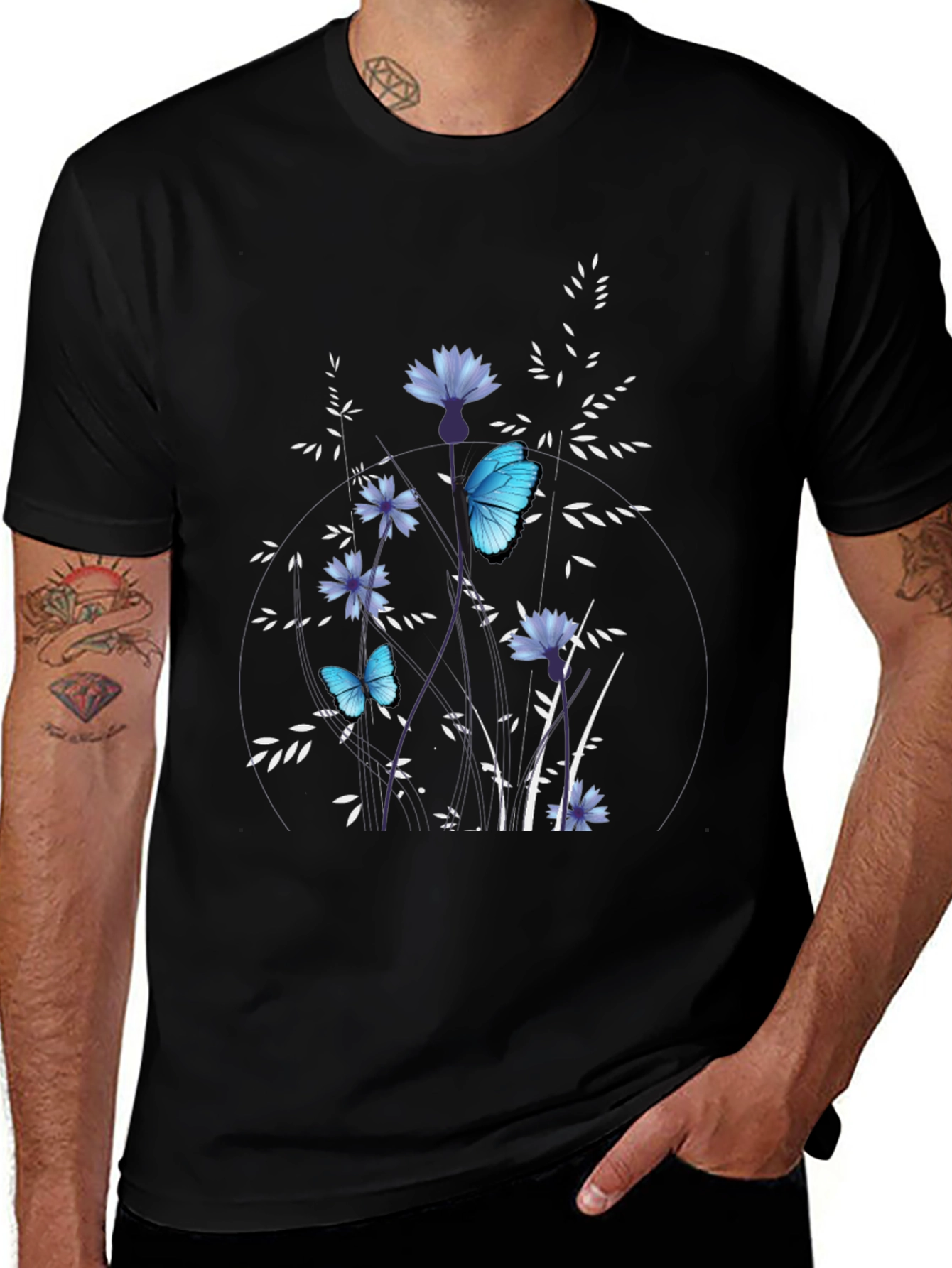Black Butterfly & Floral Graphic Tee