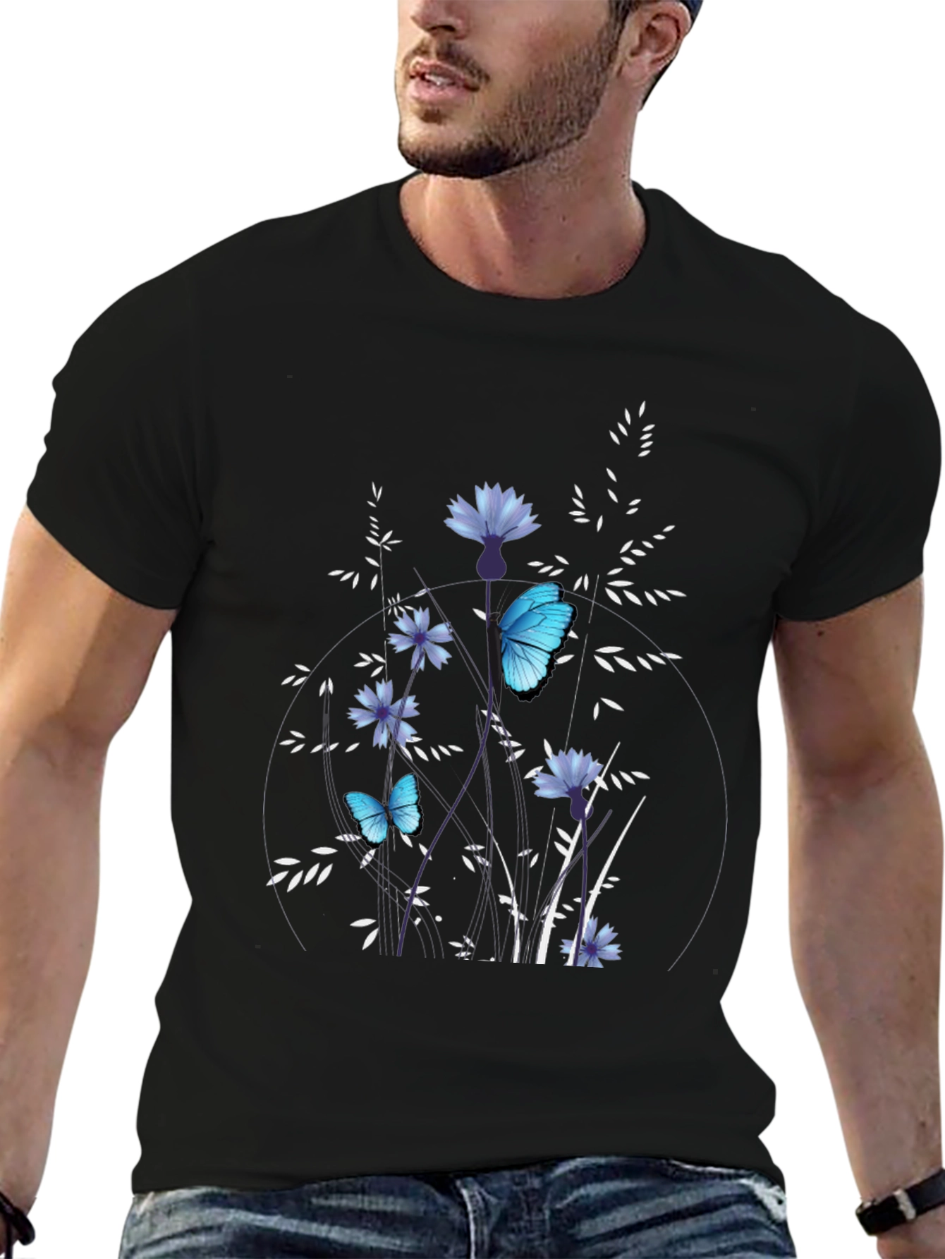 Black Butterfly & Floral Graphic Tee