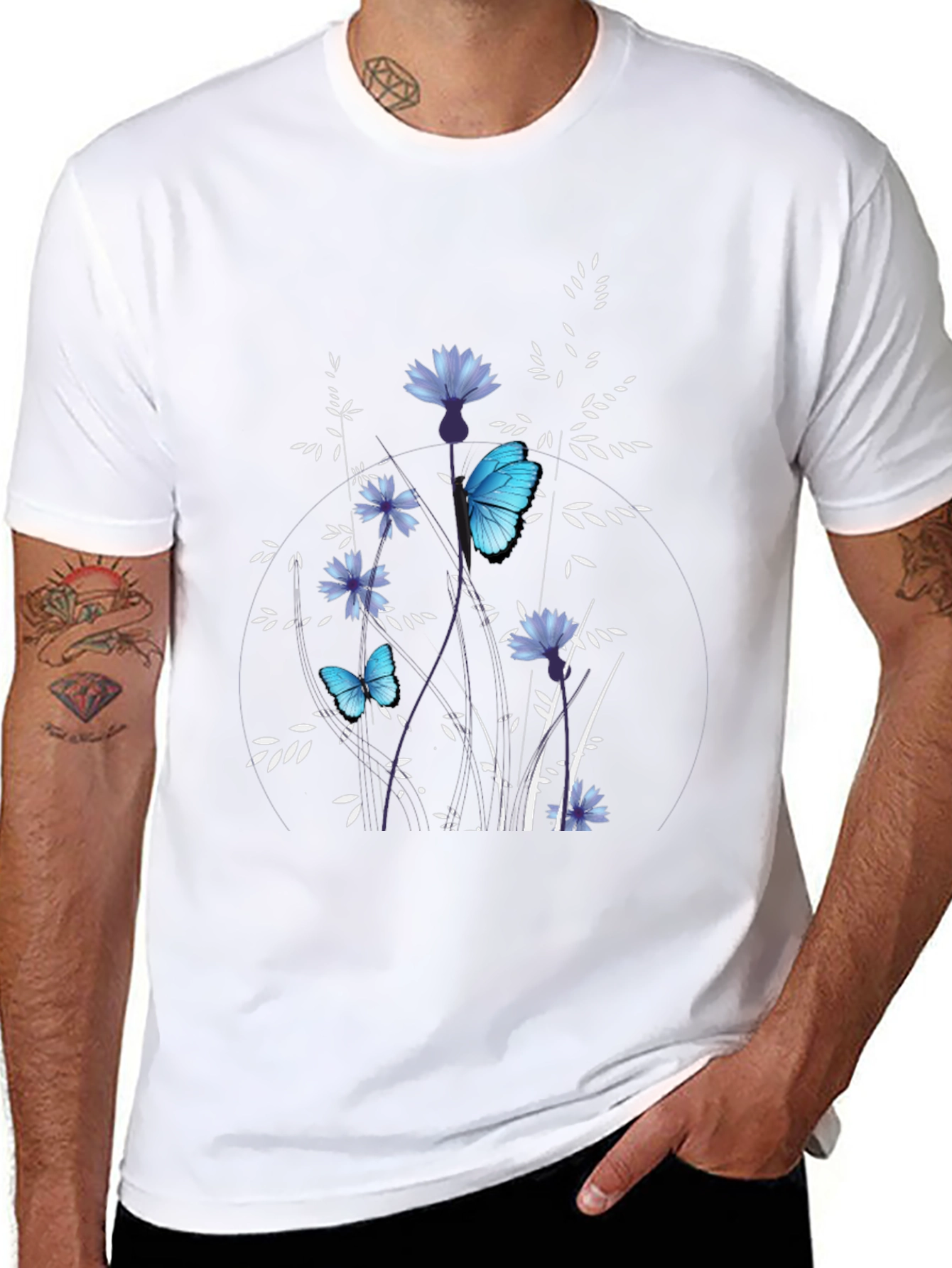 Black Butterfly & Floral Graphic Tee