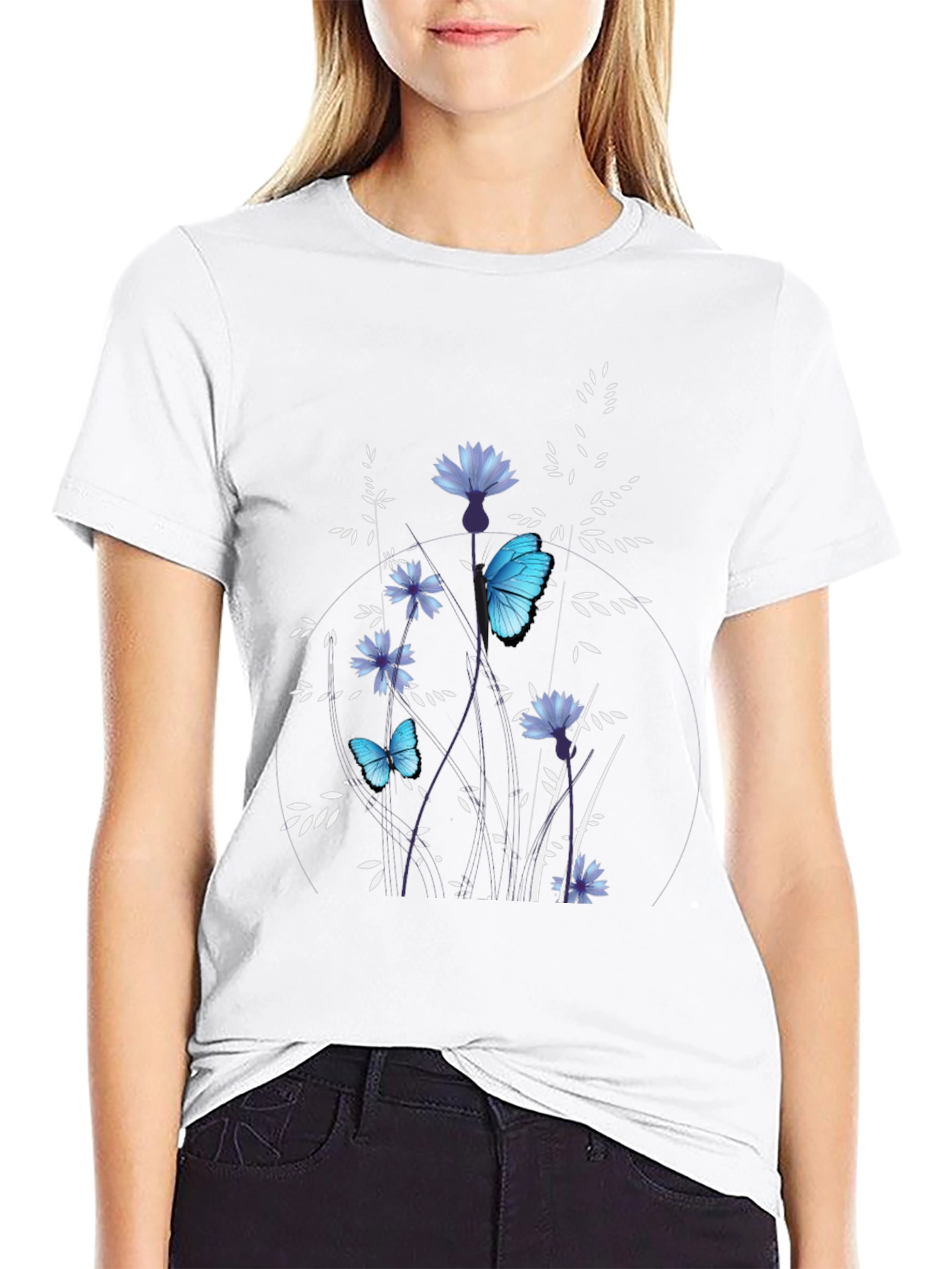Black Butterfly & Floral Graphic Tee