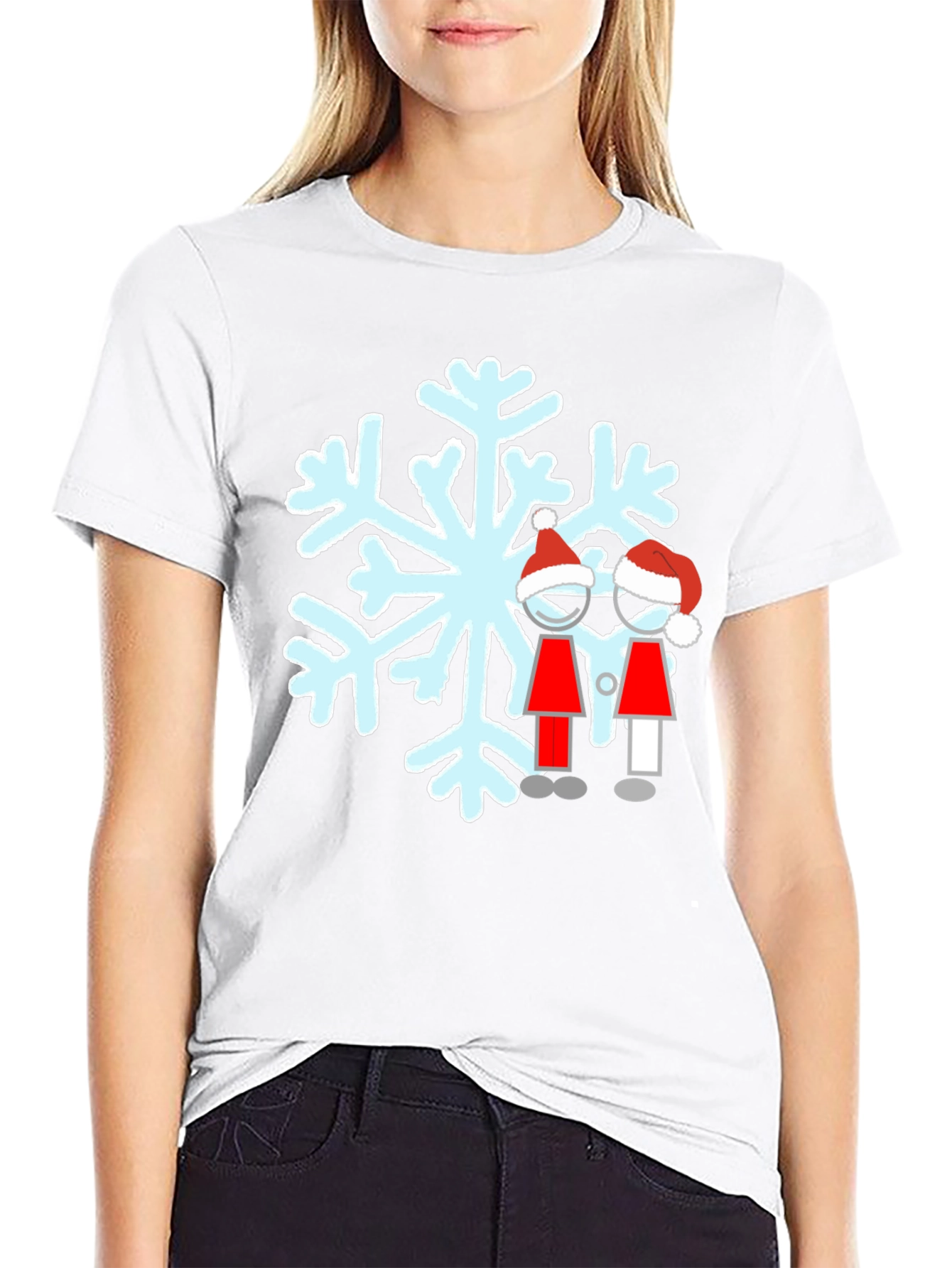 Festive Snowflake Couple Graphic T-Shirt