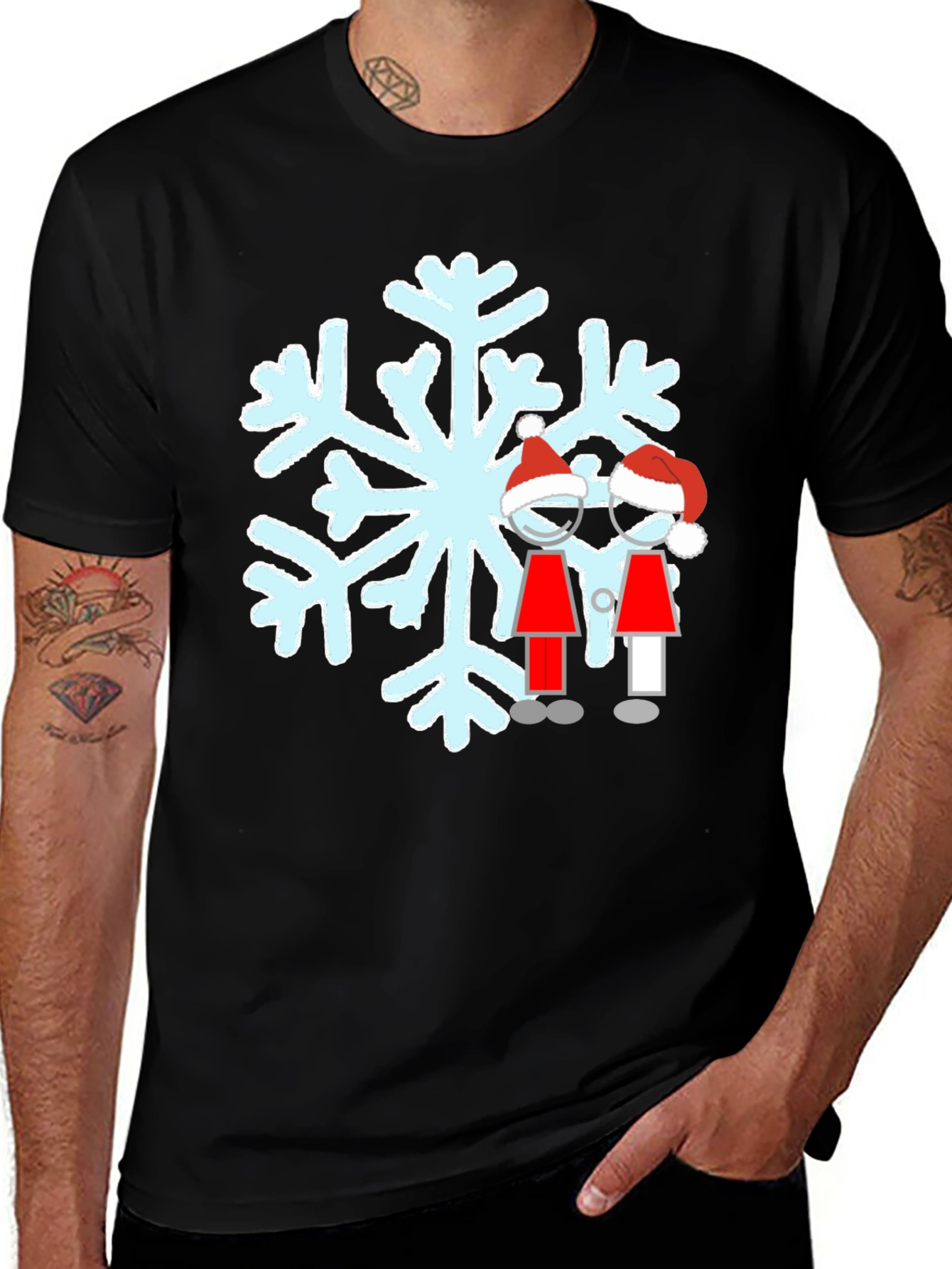 Festive Snowflake Couple Graphic T-Shirt