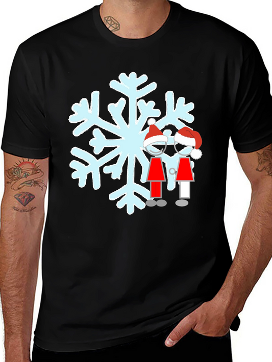Festive Snowflake Couple Graphic T-Shirt
