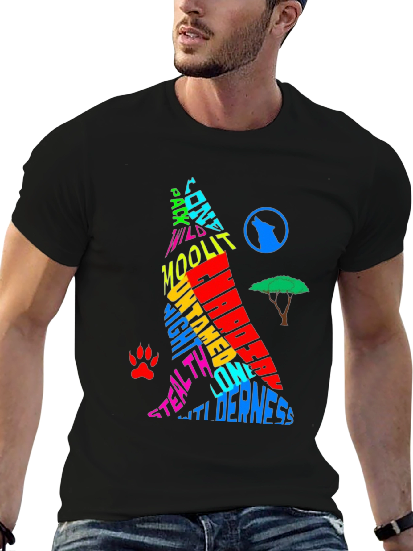 Wolf Silhouette Graphic Print T-Shirt