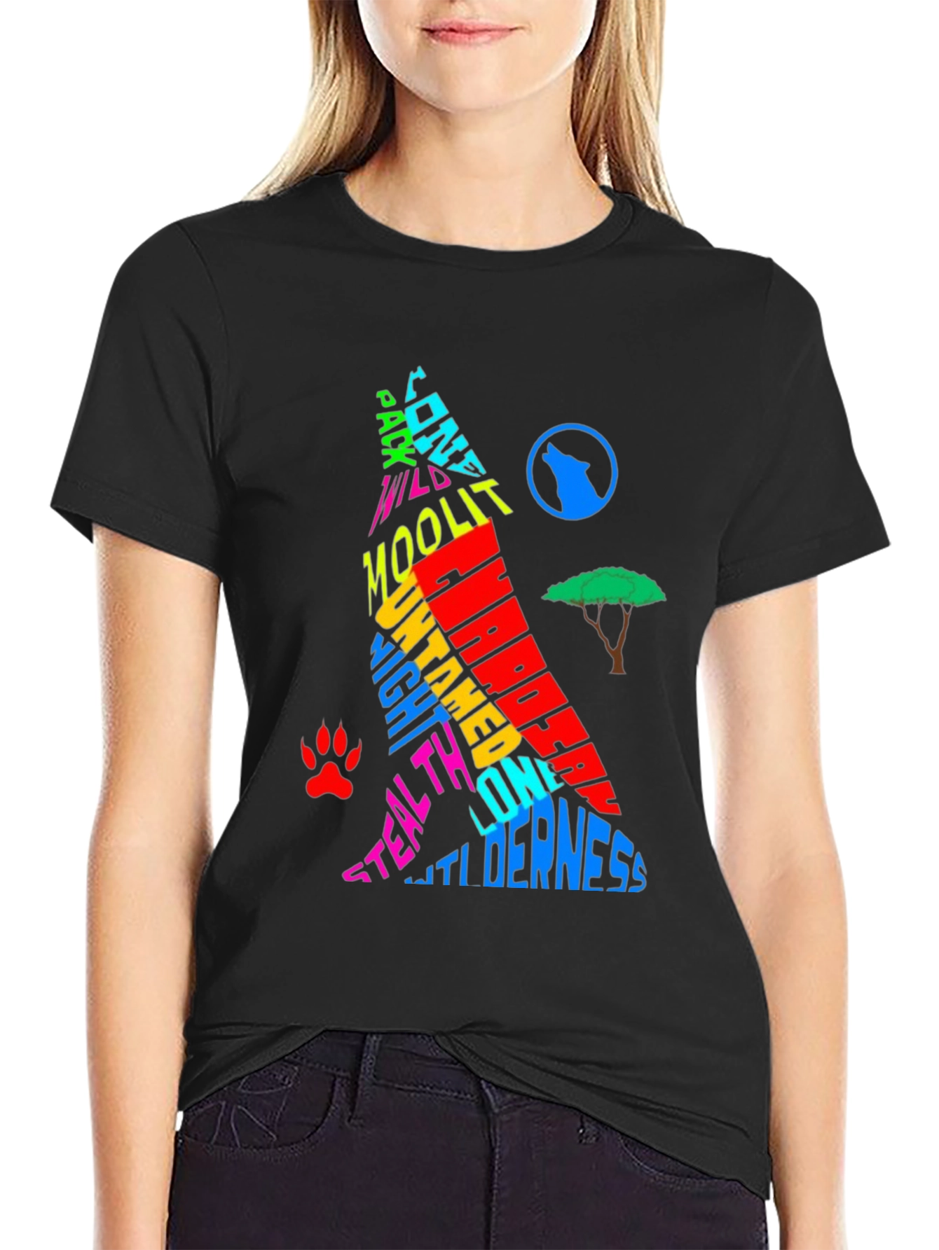 Wolf Silhouette Graphic Print T-Shirt