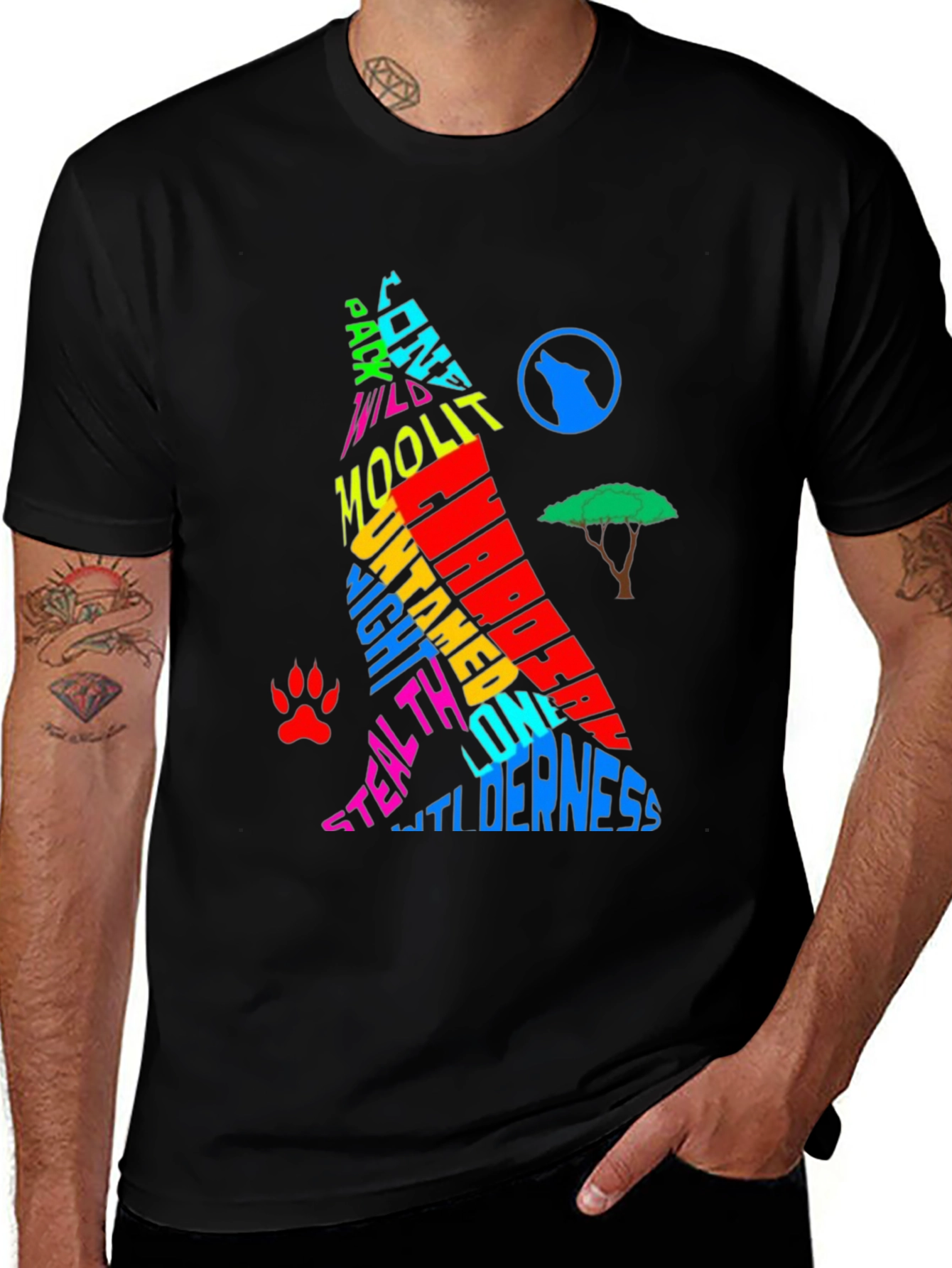 Wolf Silhouette Graphic Print T-Shirt