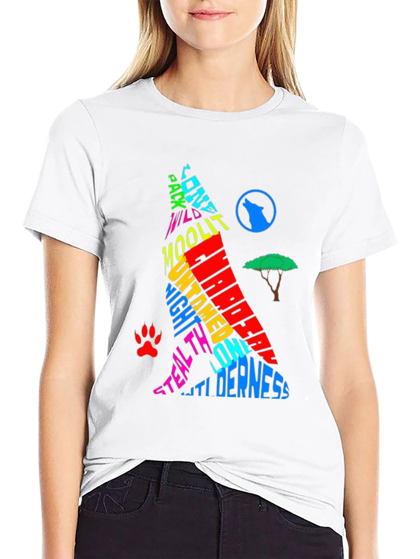 Wolf Silhouette Graphic Print T-Shirt