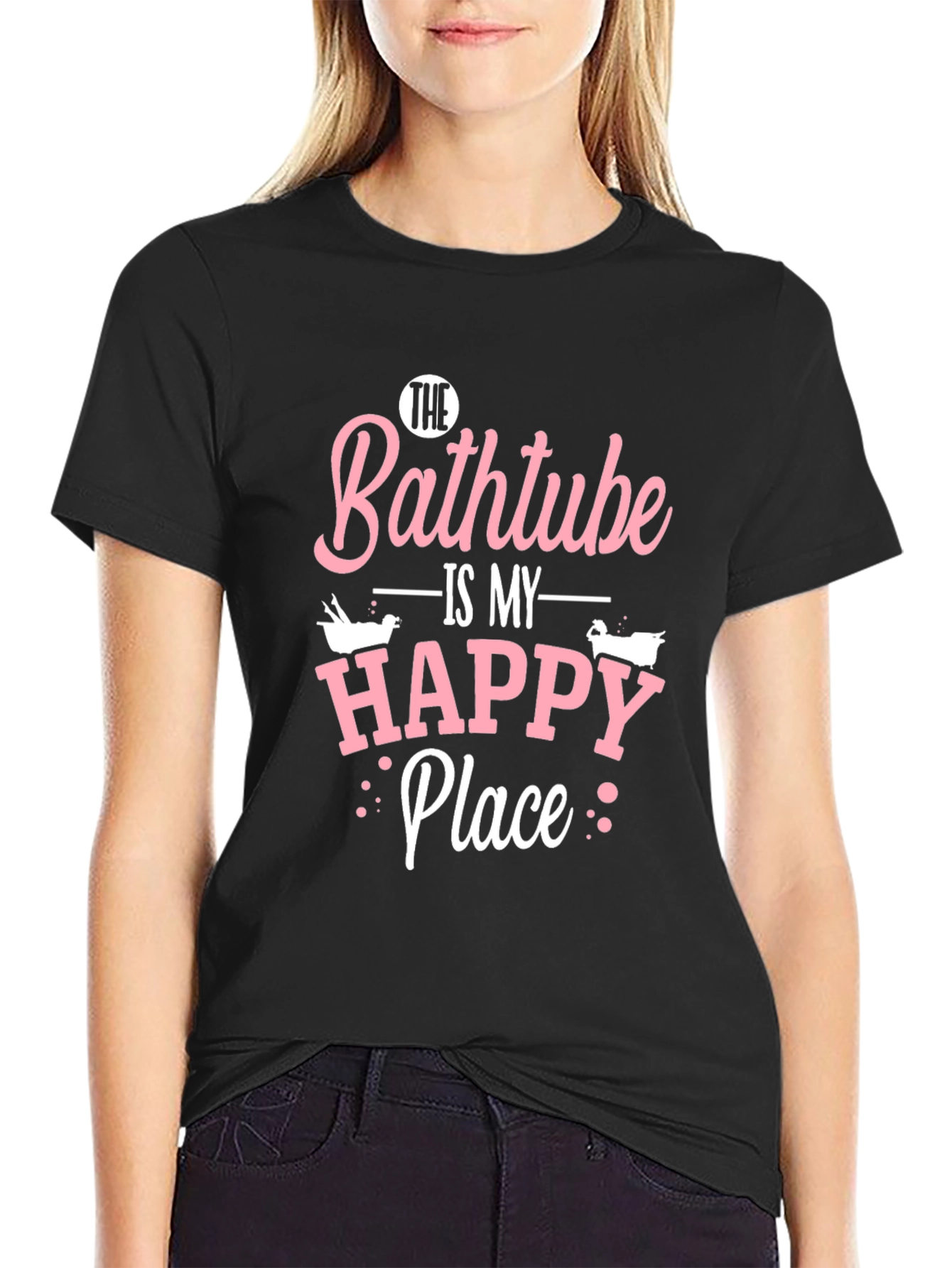 Bathtub is My Happy Place Black T-Shirt