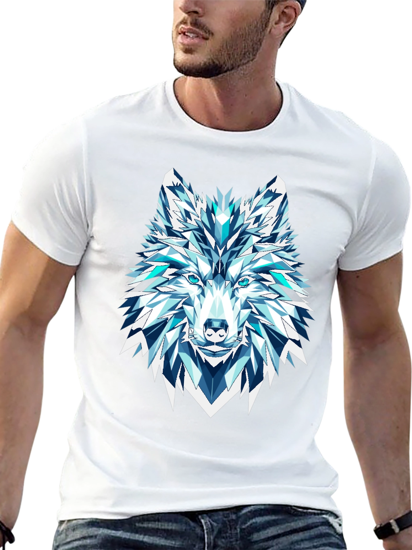 Geometric Wolf Graphic Tee - Black
