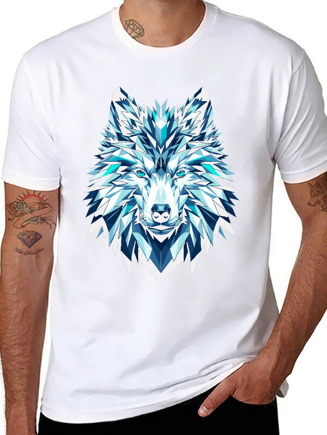 Geometric Wolf Graphic Tee - Black