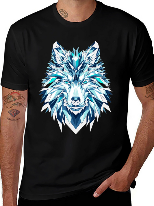 Geometric Wolf Graphic Tee - Black