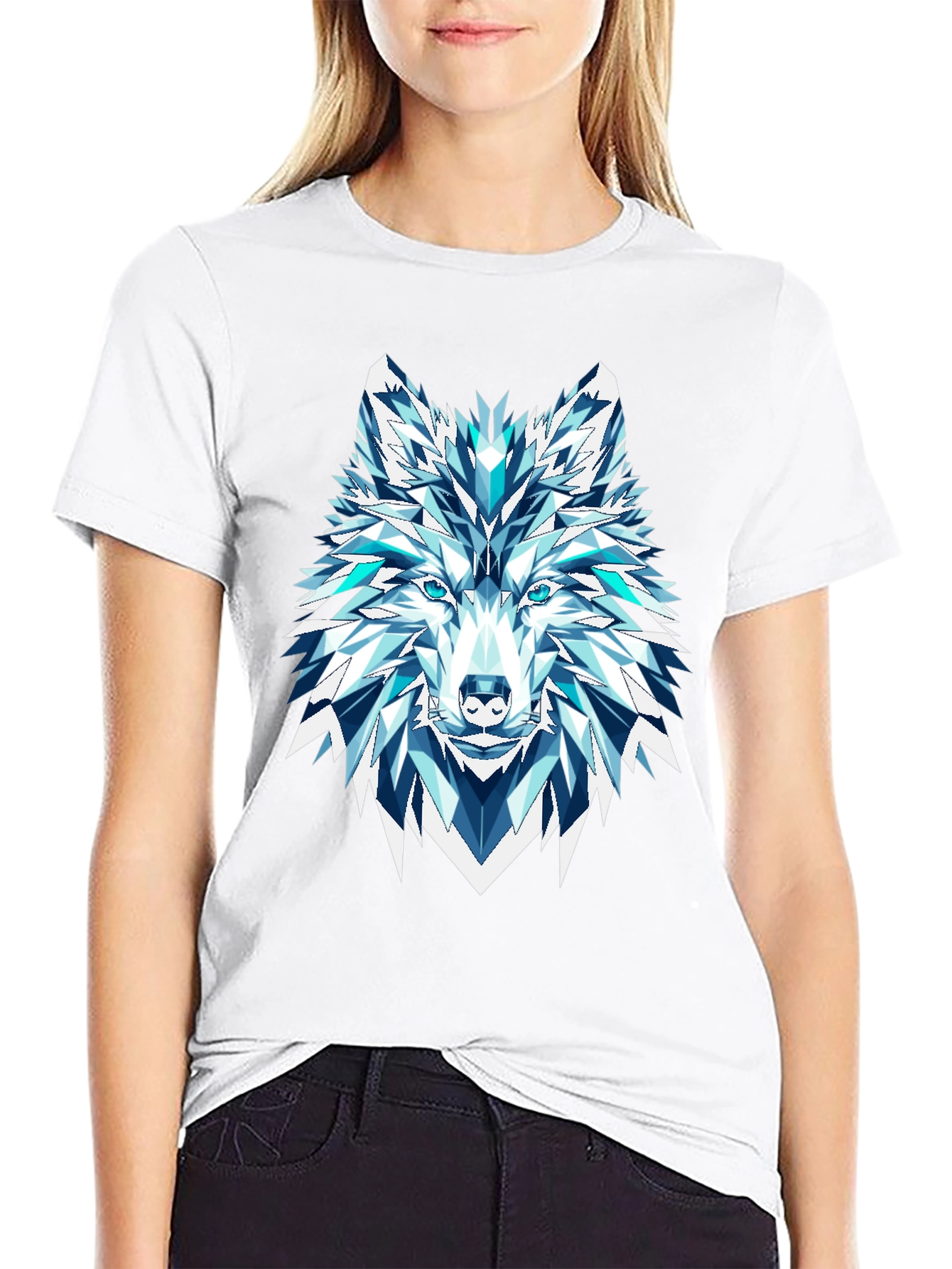Geometric Wolf Graphic Tee - Black