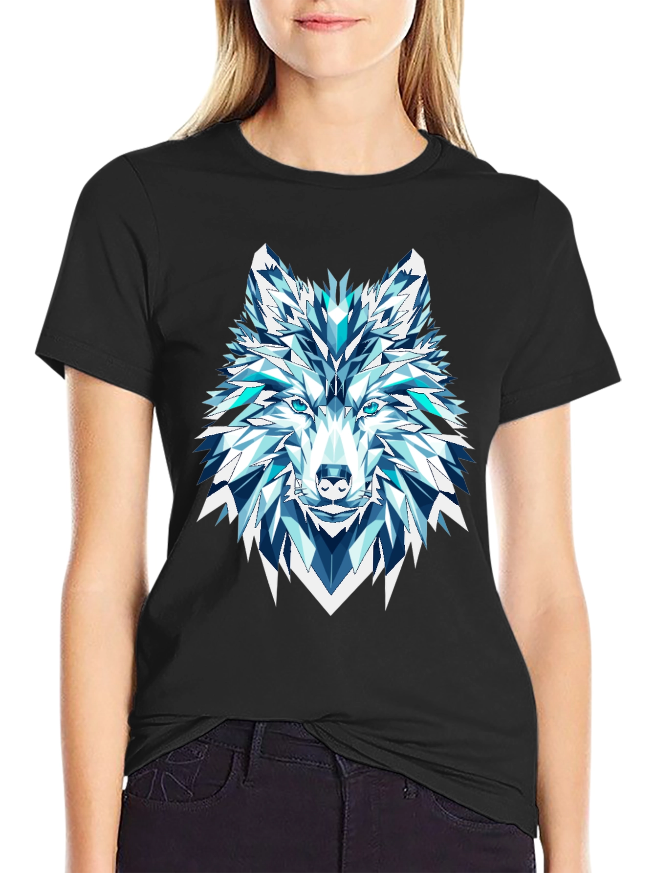 Geometric Wolf Graphic Tee - Black