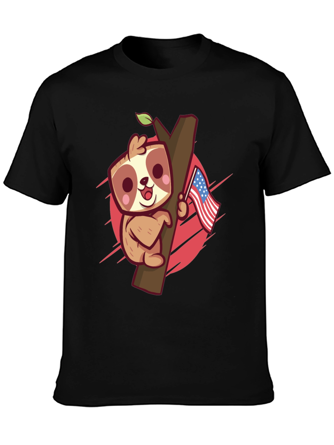Cute Sloth Holding US Flag Graphic Tee