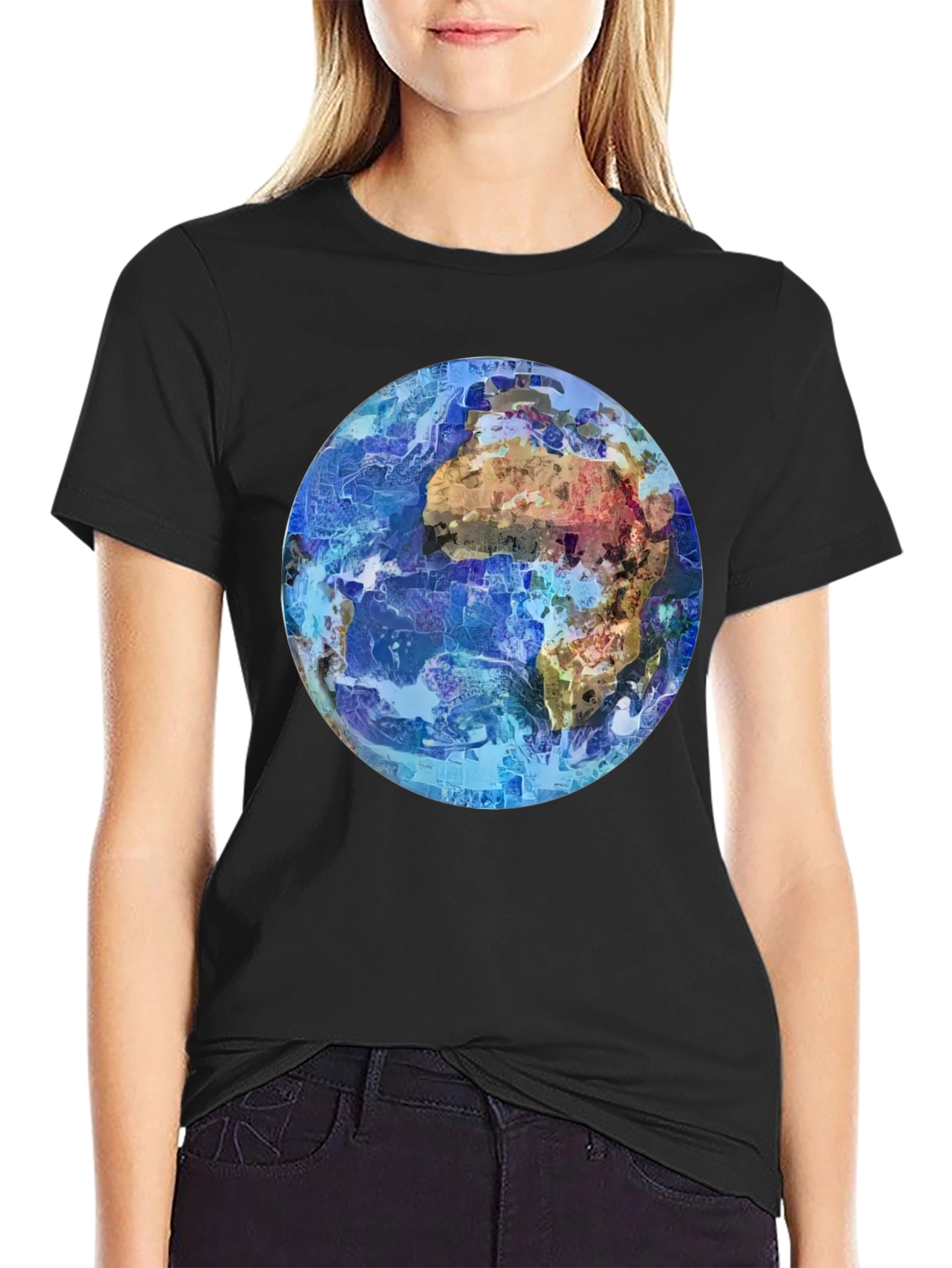 Abstract Earth Graphic Mens Black T-Shirt
