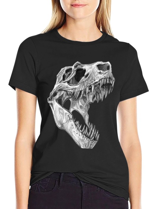 T-Rex Skull Graphic Tee - Black Cotton
