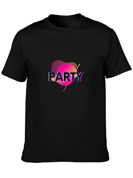 Vibrant Party Graphic Black T-Shirt