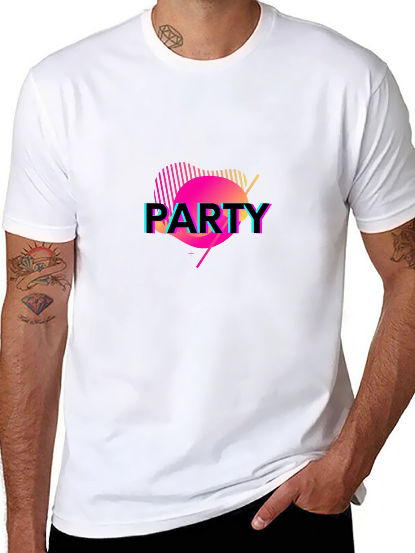 Vibrant Party Graphic Black T-Shirt