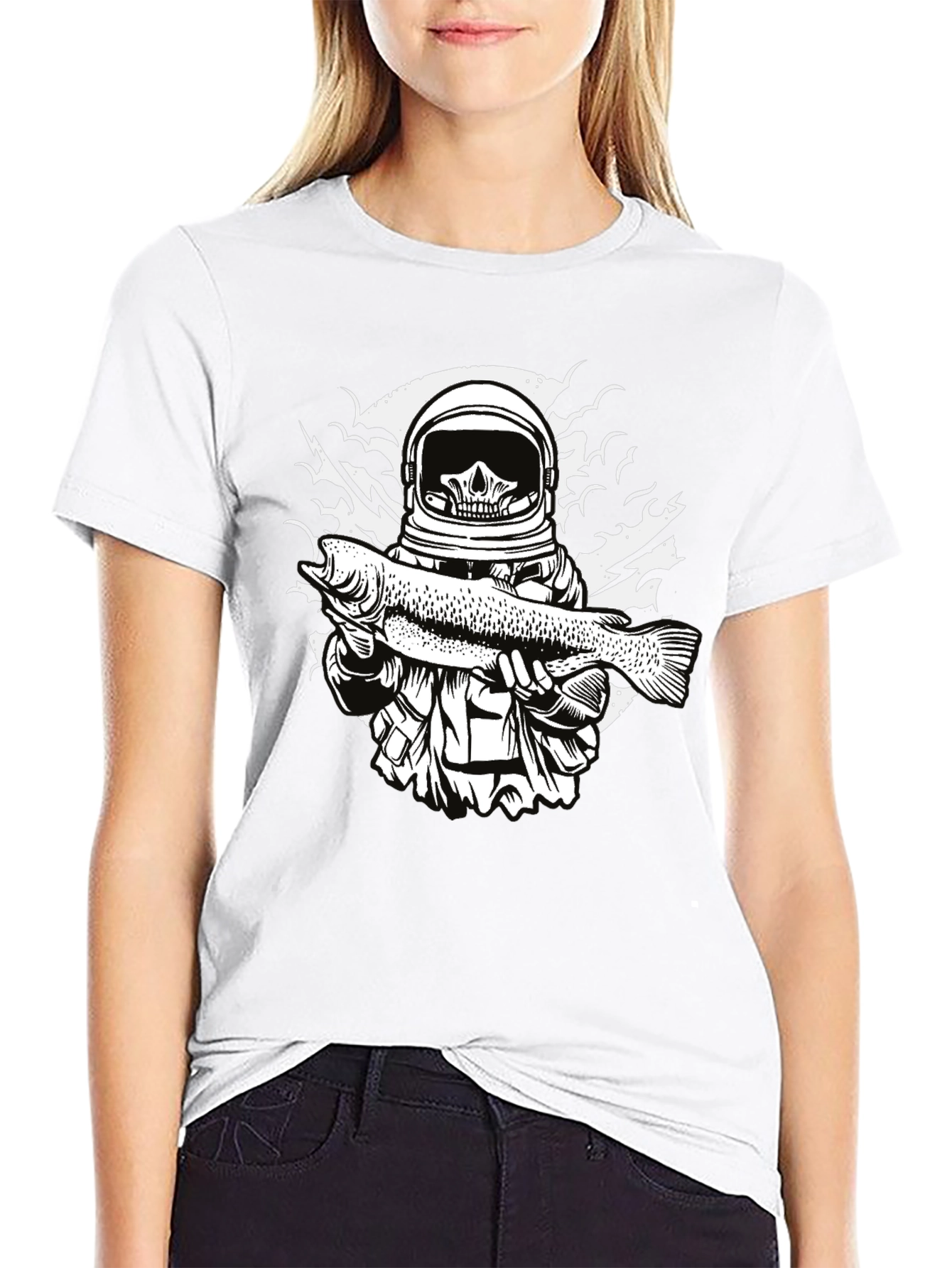 Astronaut Skull Fishing T-Shirt - Unique Graphic Tee