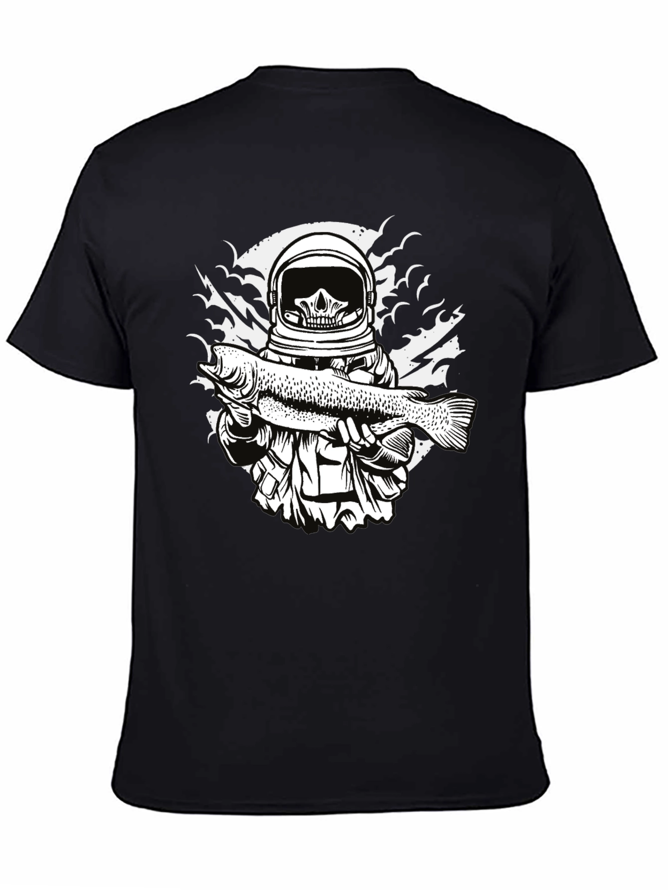 Astronaut Skull Fishing T-Shirt - Unique Graphic Tee