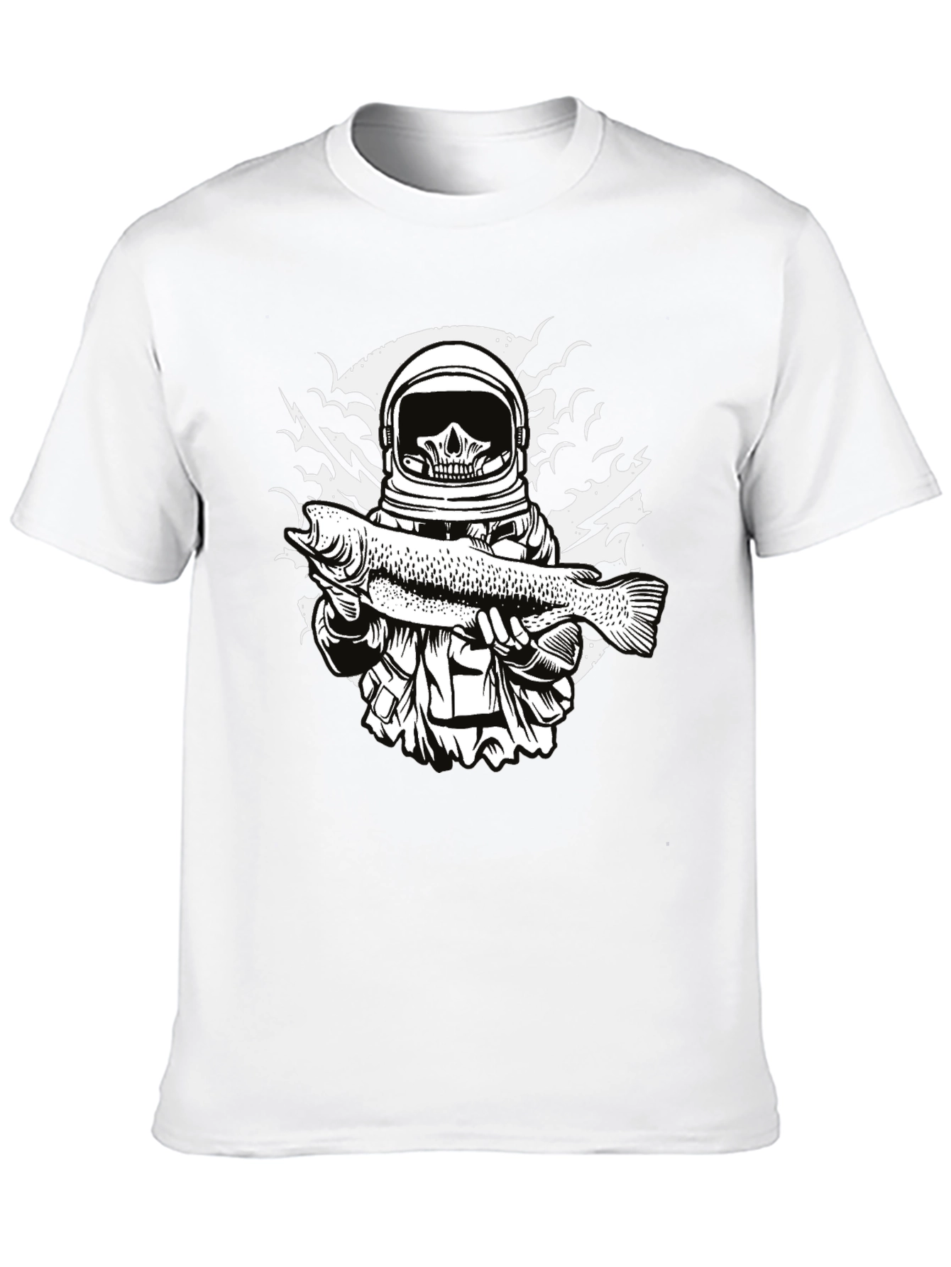 Astronaut Skull Fishing T-Shirt - Unique Graphic Tee