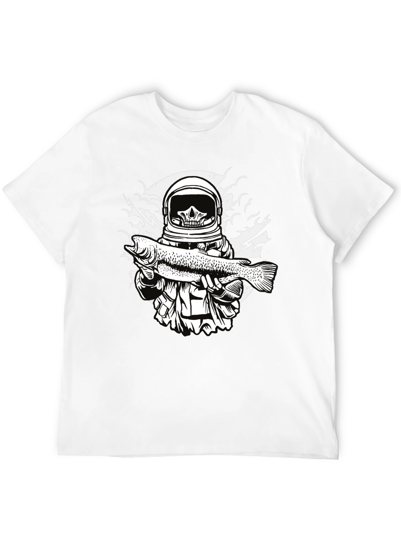 Astronaut Skull Fishing T-Shirt - Unique Graphic Tee