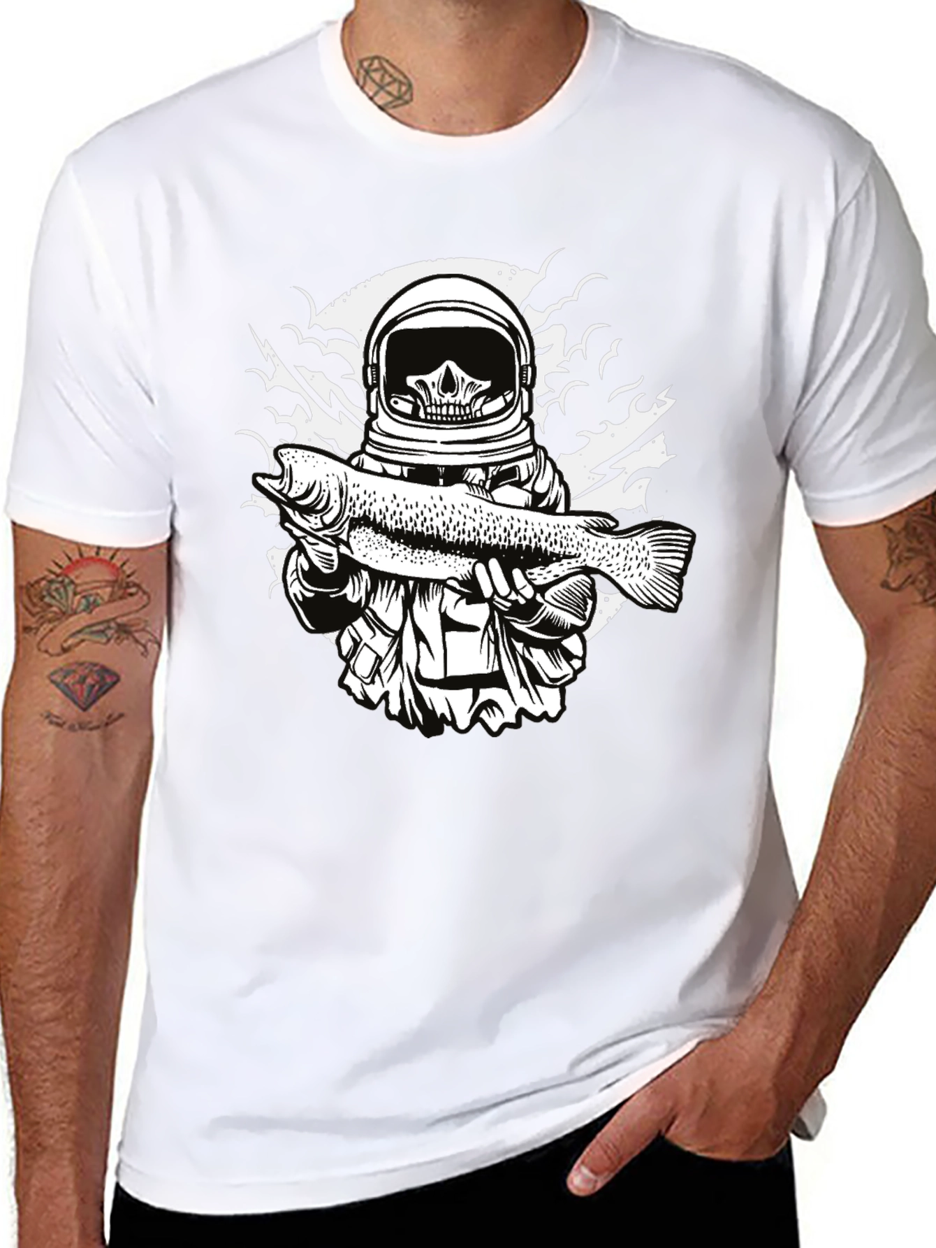 Astronaut Skull Fishing T-Shirt - Unique Graphic Tee