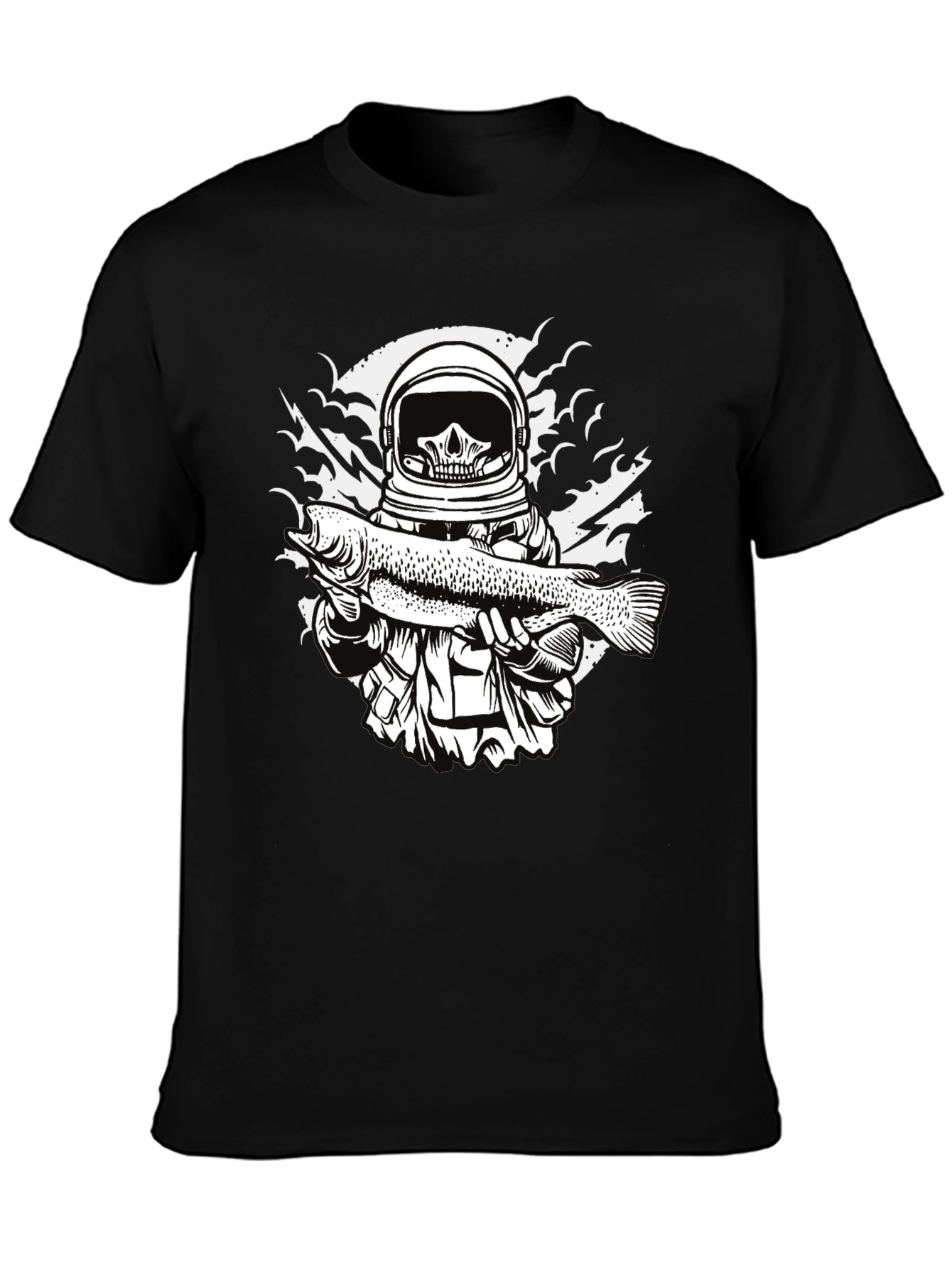 Astronaut Skull Fishing T-Shirt - Unique Graphic Tee