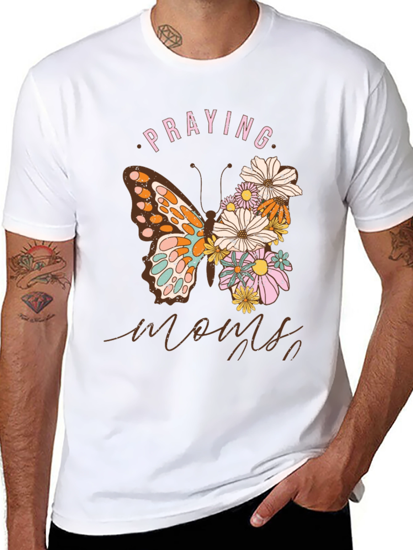 Praying Moms Butterfly Floral Black T-Shirt