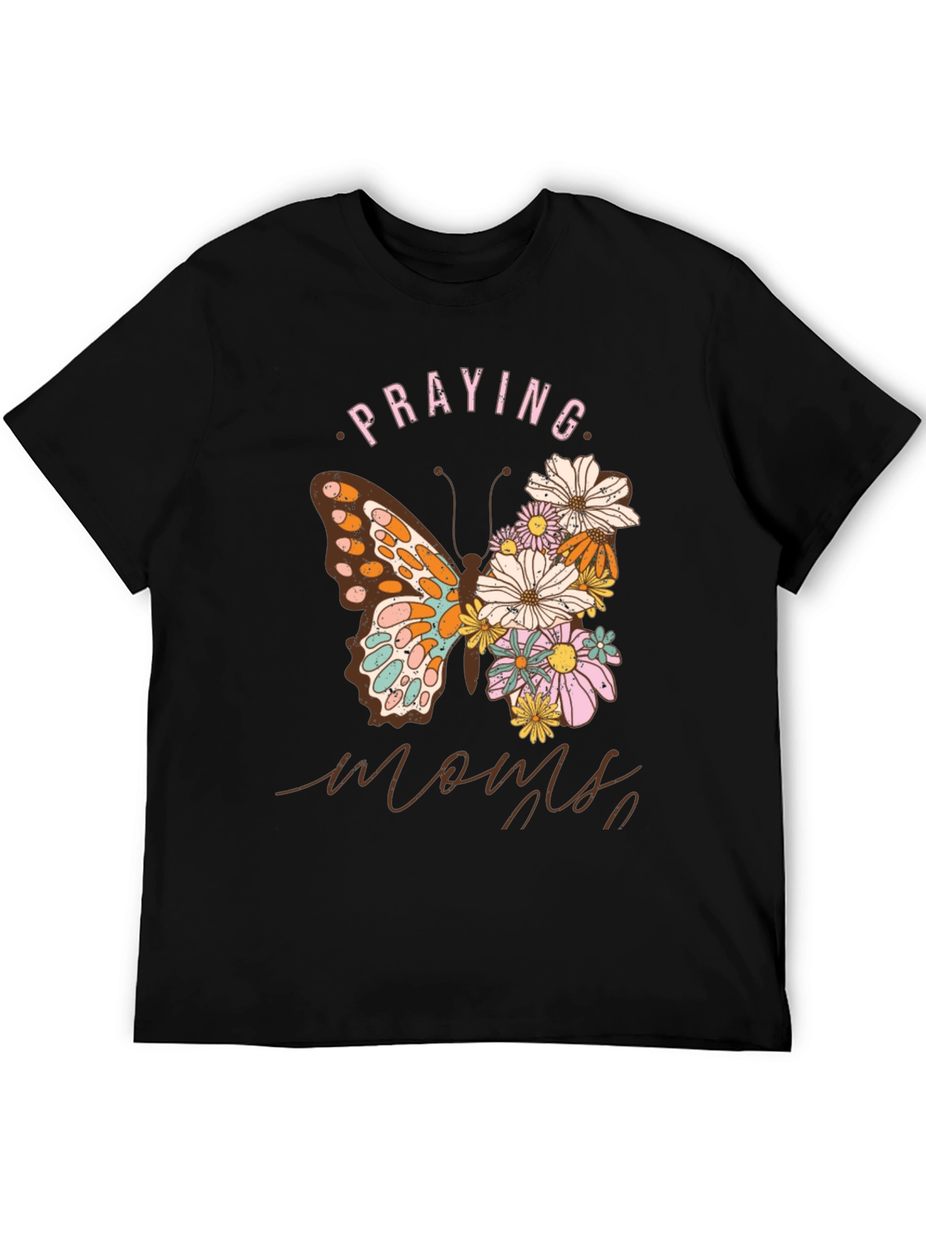 Praying Moms Butterfly Floral Black T-Shirt