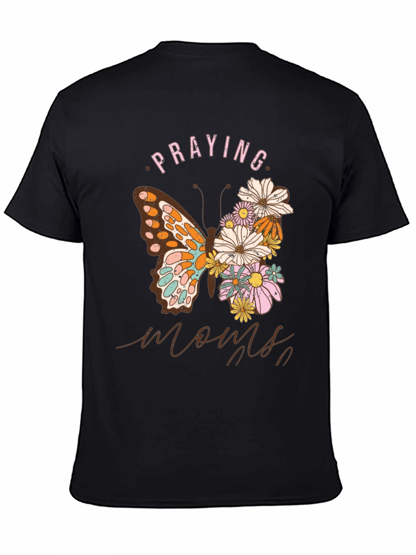Praying Moms Butterfly Floral Black T-Shirt