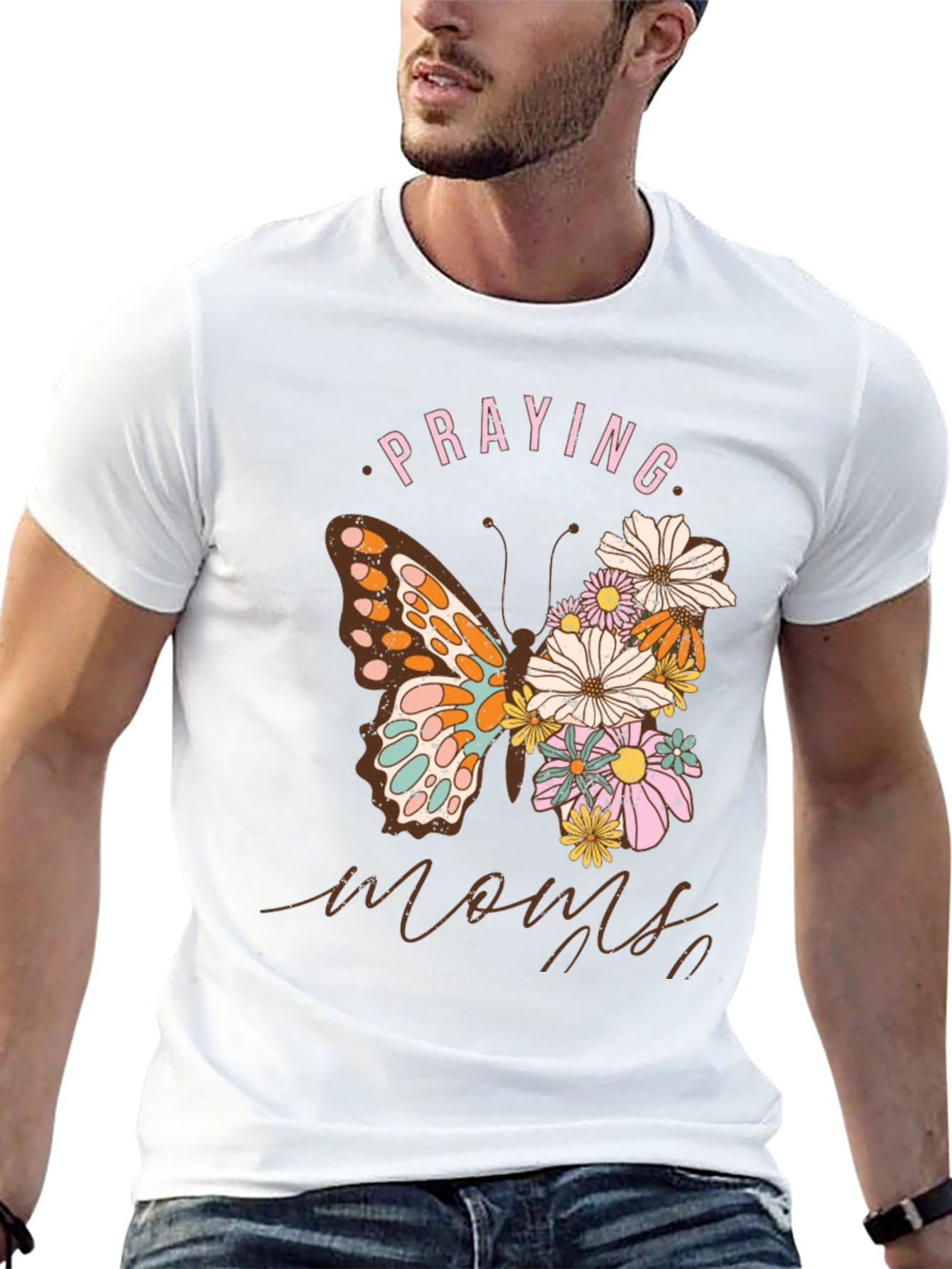 Praying Moms Butterfly Floral Black T-Shirt