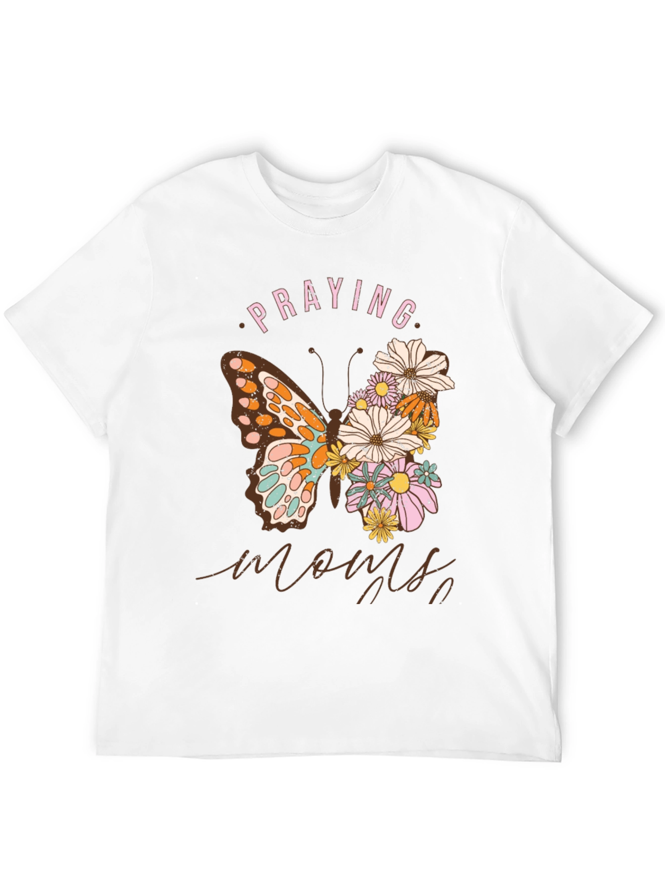 Praying Moms Butterfly Floral Black T-Shirt