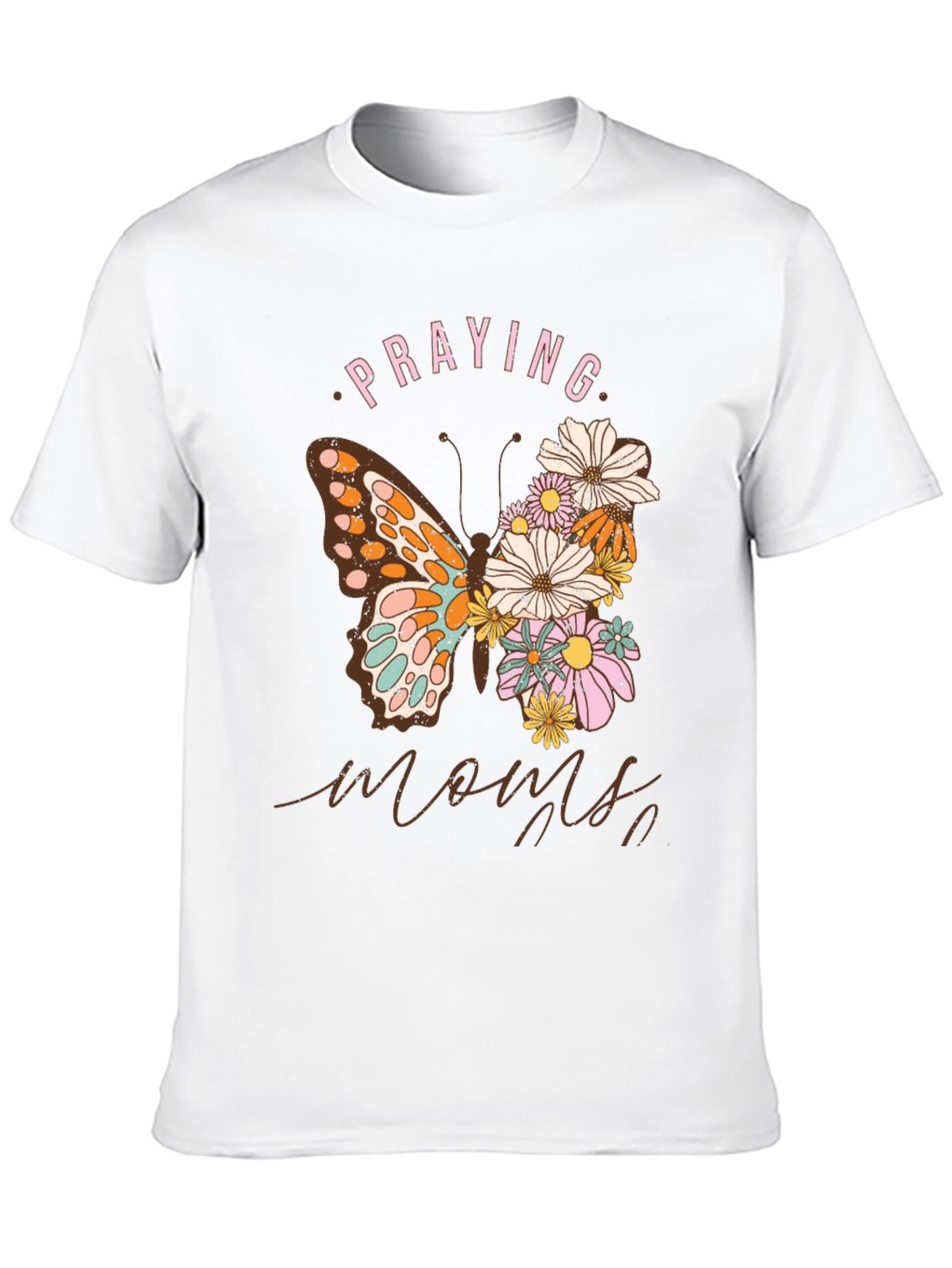 Praying Moms Butterfly Floral Black T-Shirt