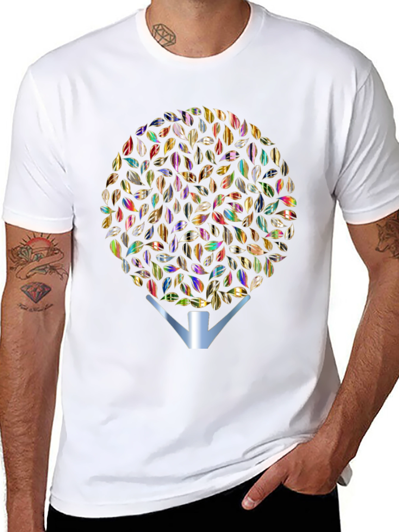 Leafy Tree Graphic Tee - Stylish Mens Black T-Shirt