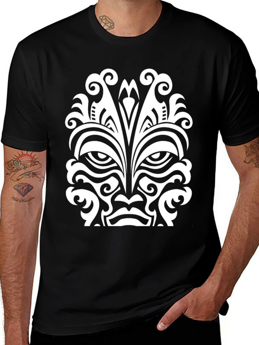 Tribal Mask Graphic Tee - Black Cotton Comfort