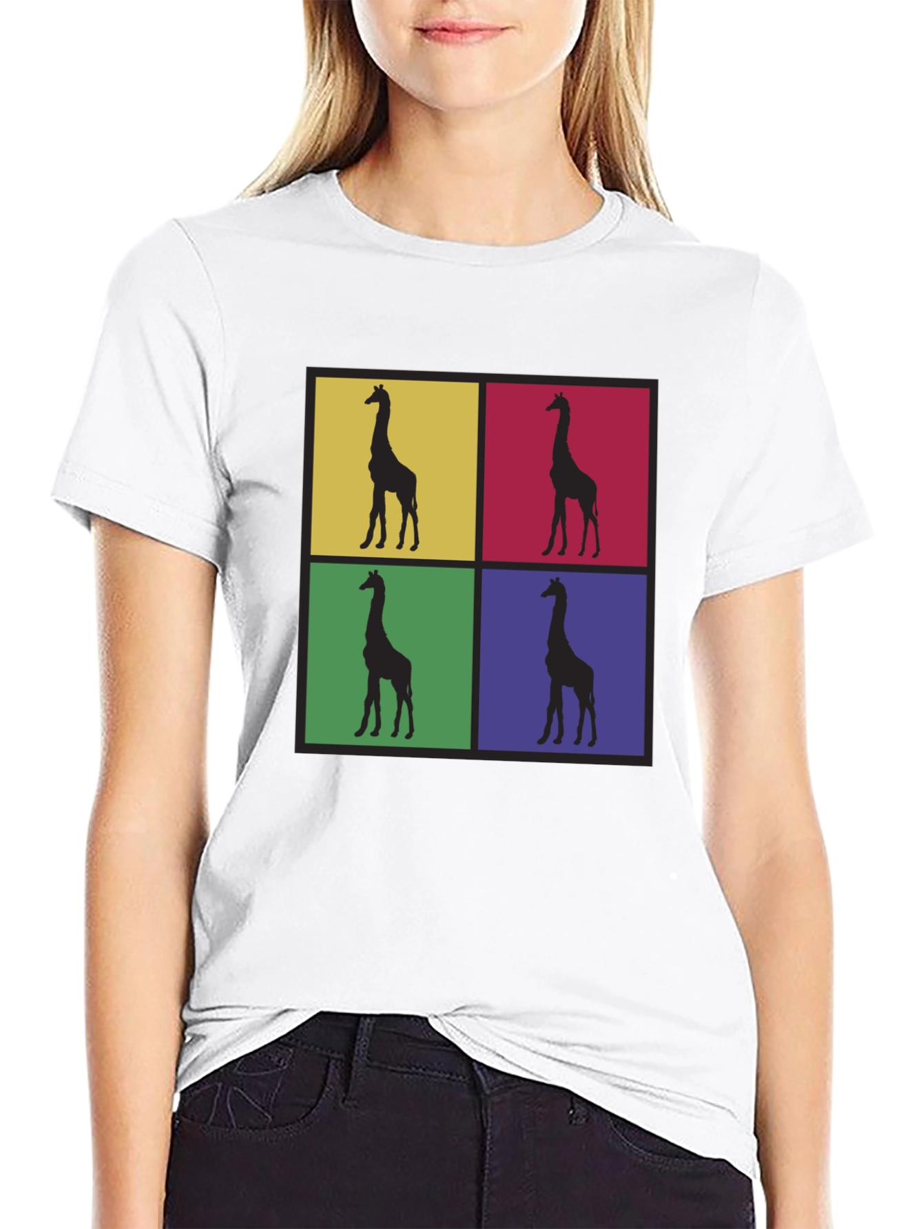 Giraffe Pop Art Graphic Tee - Black