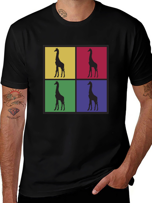 Giraffe Pop Art Graphic Tee - Black