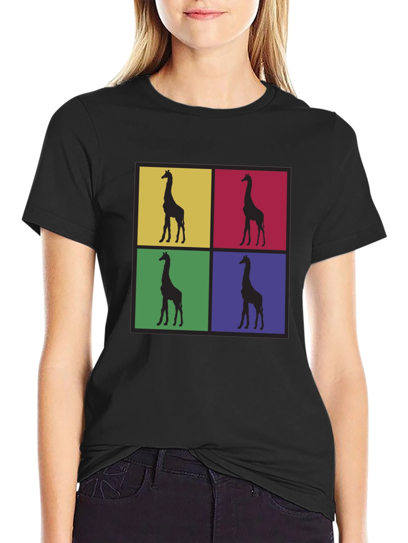 Giraffe Pop Art Graphic Tee - Black