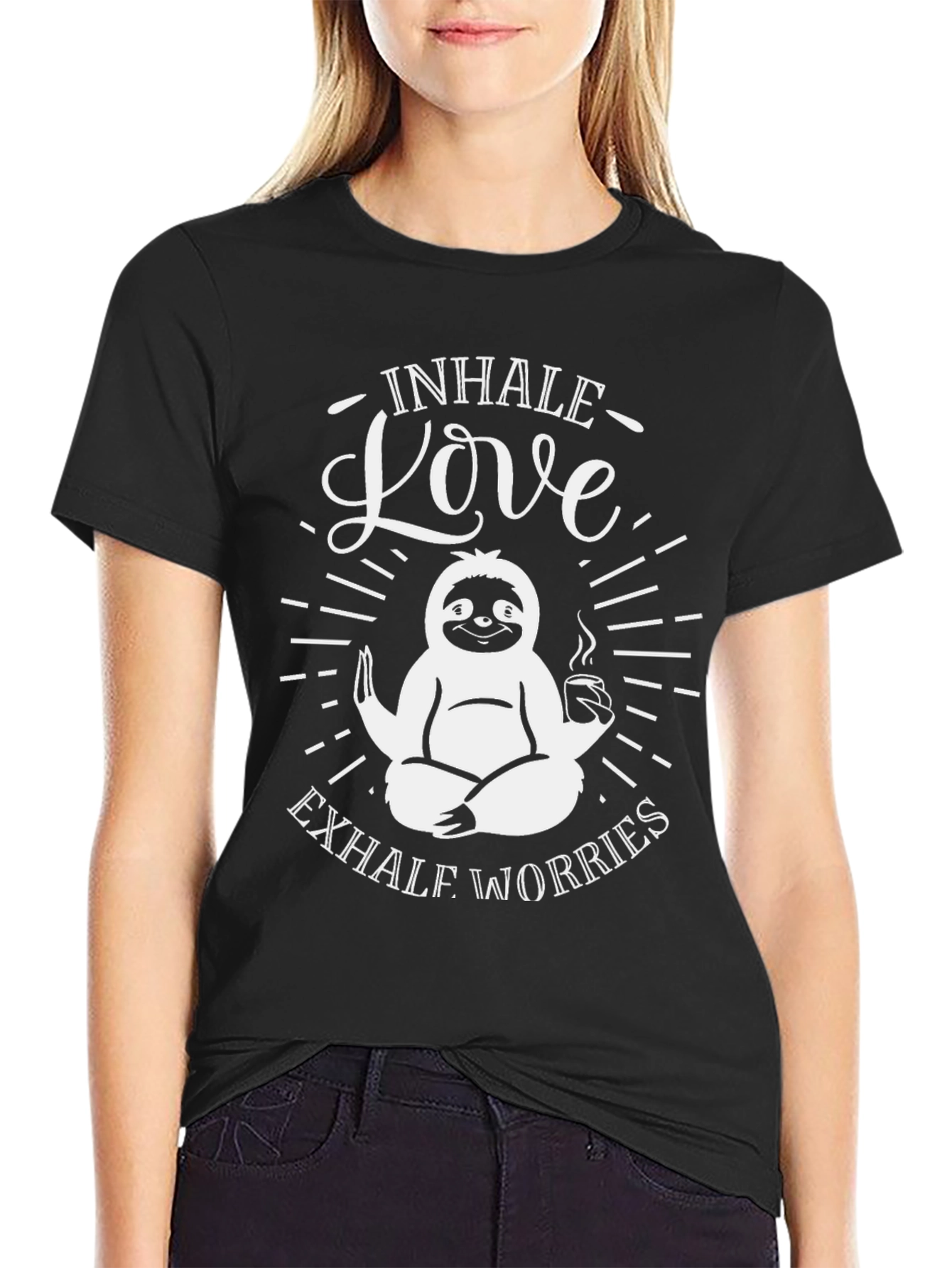 Sloth Inhale Love Exhale Worries Graphic T-Shirt