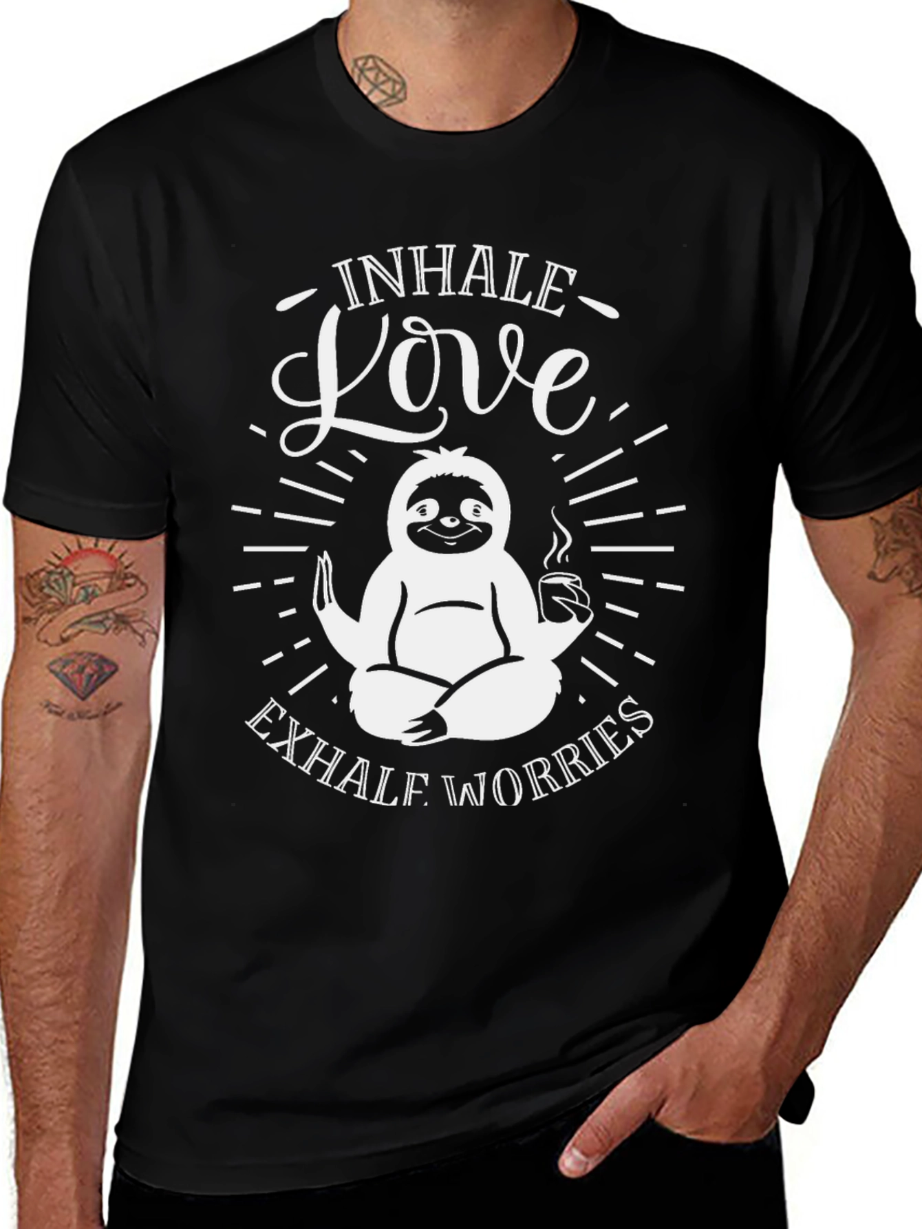 Sloth Inhale Love Exhale Worries Graphic T-Shirt