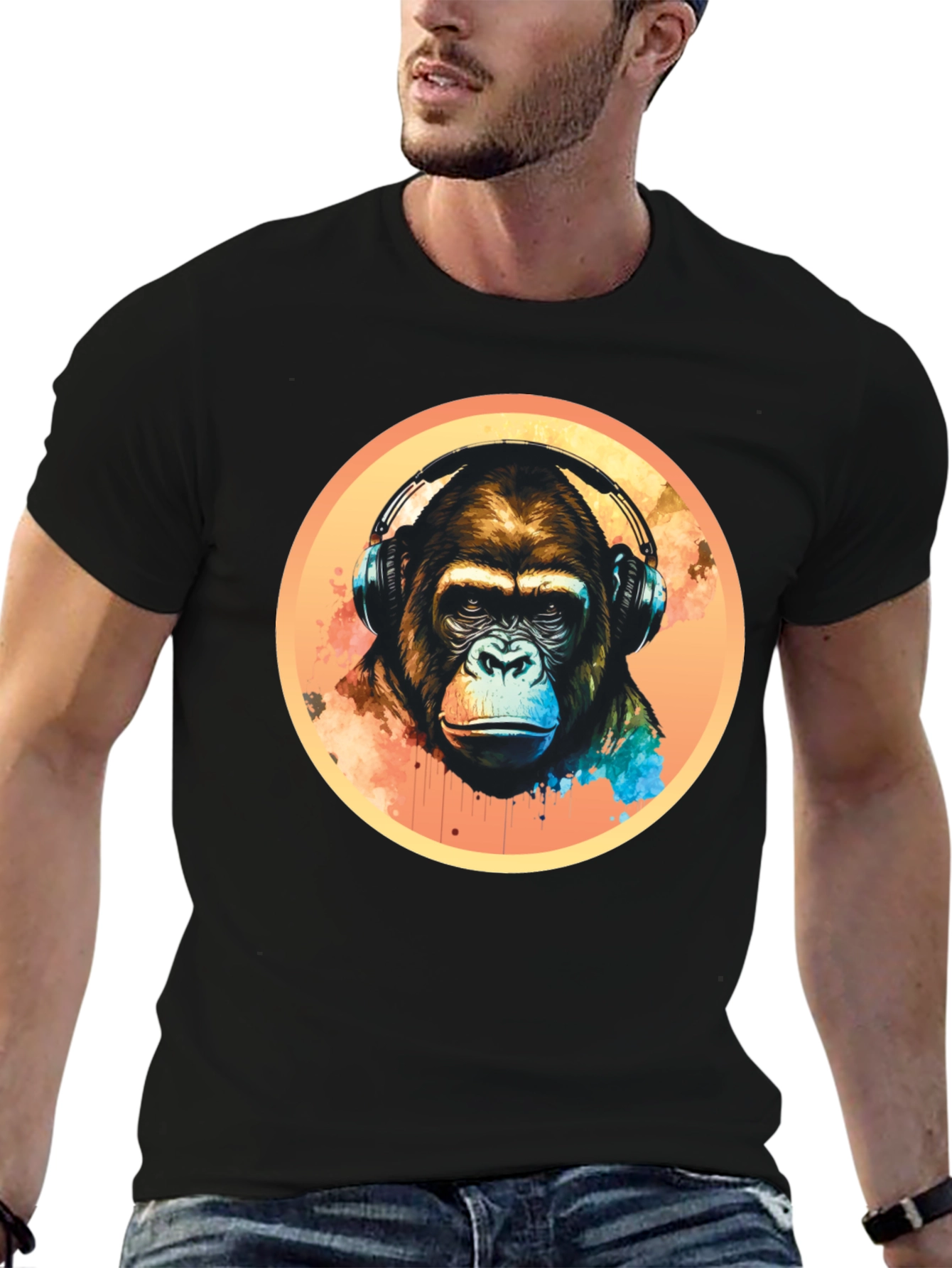 Cool Gorilla Headphones Graphic Tee