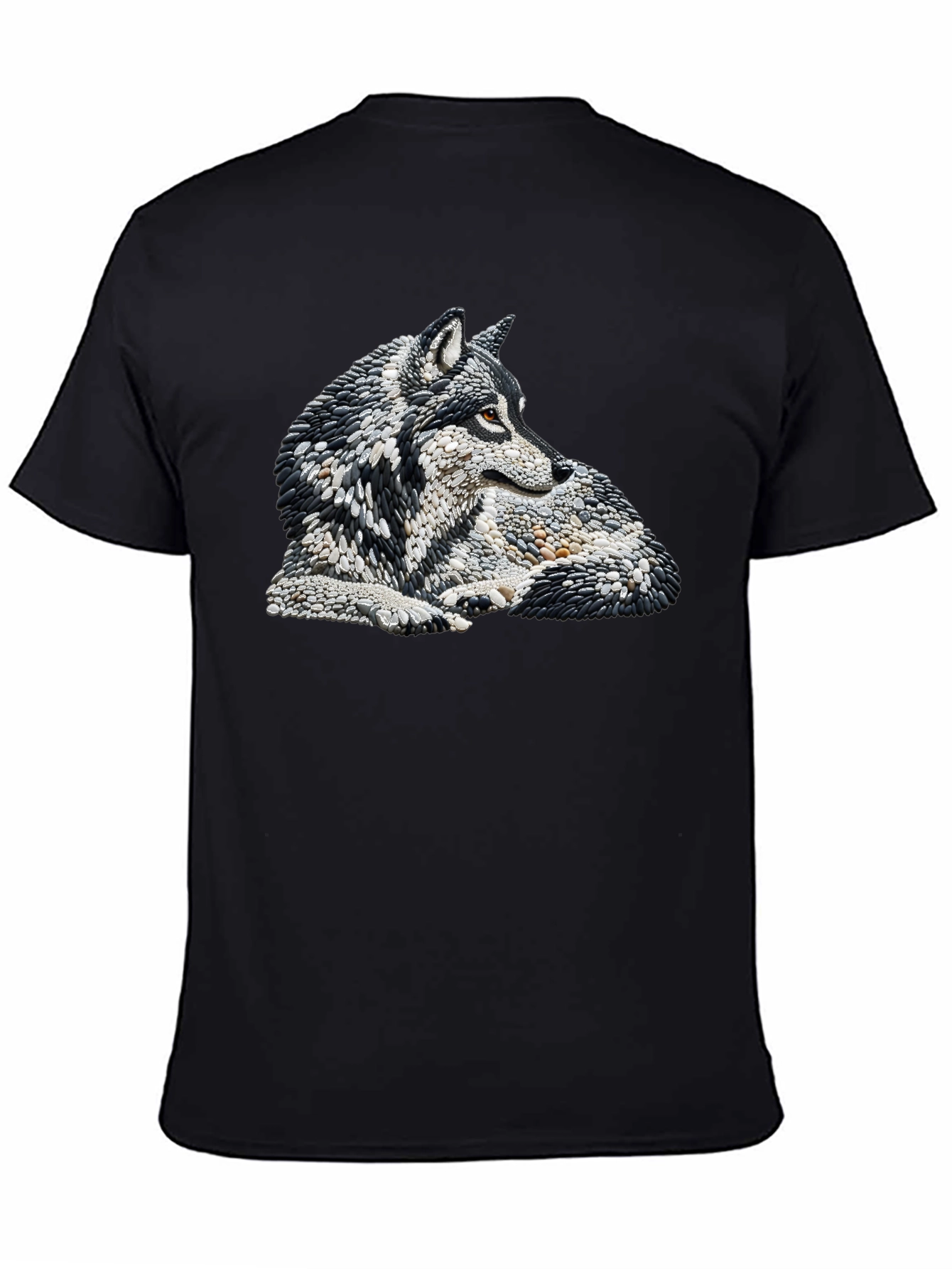 Wolf Stone Art Black T-Shirt
