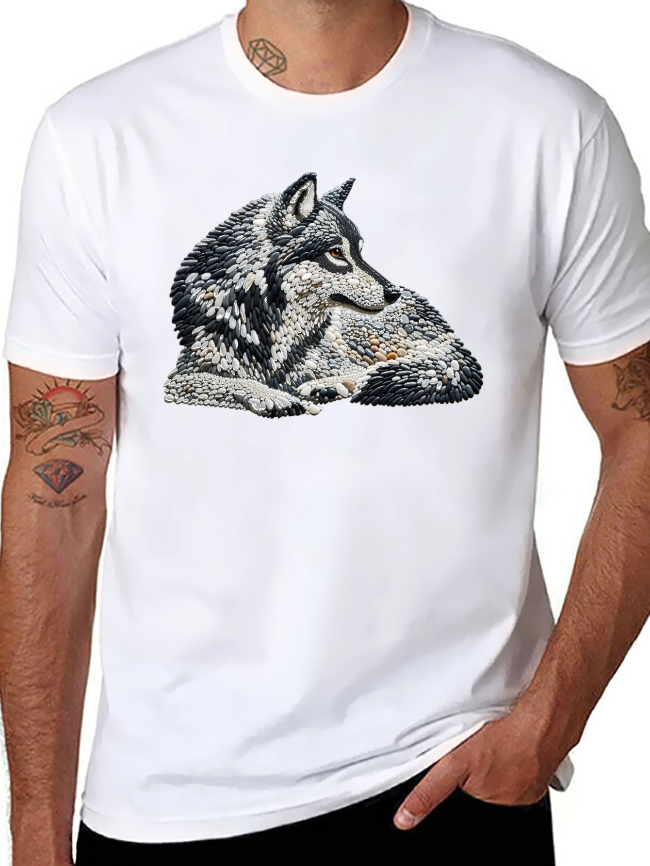 Wolf Stone Art Black T-Shirt