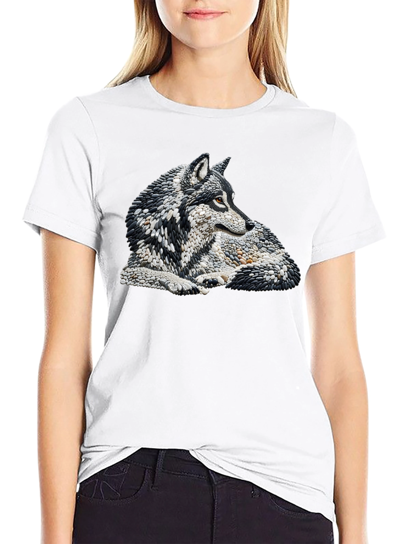Wolf Stone Art Black T-Shirt