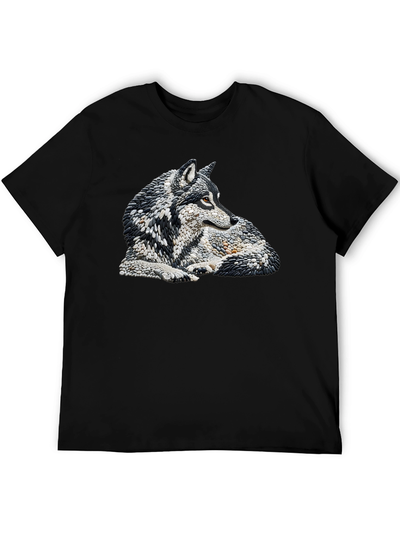 Wolf Stone Art Black T-Shirt