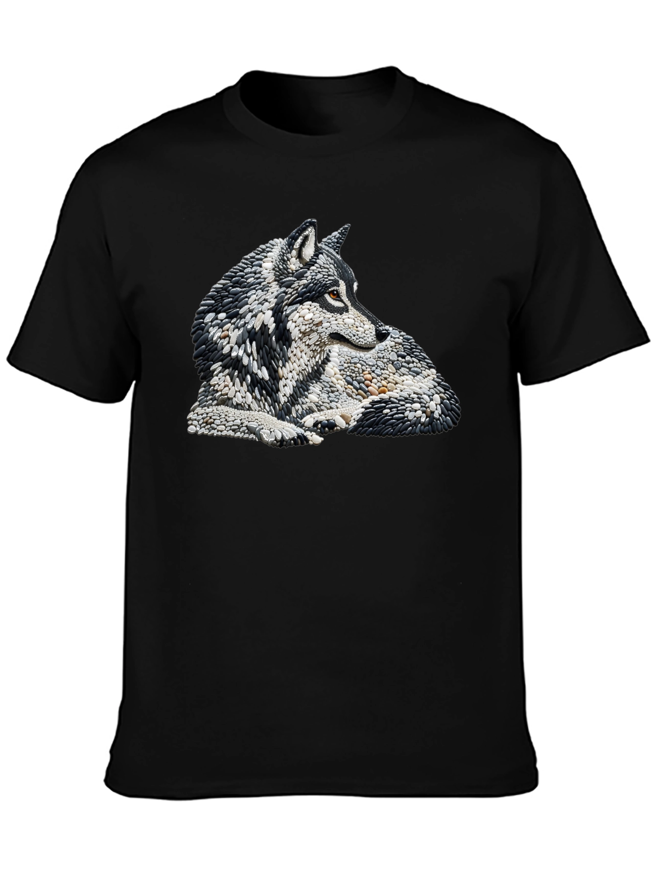 Wolf Stone Art Black T-Shirt