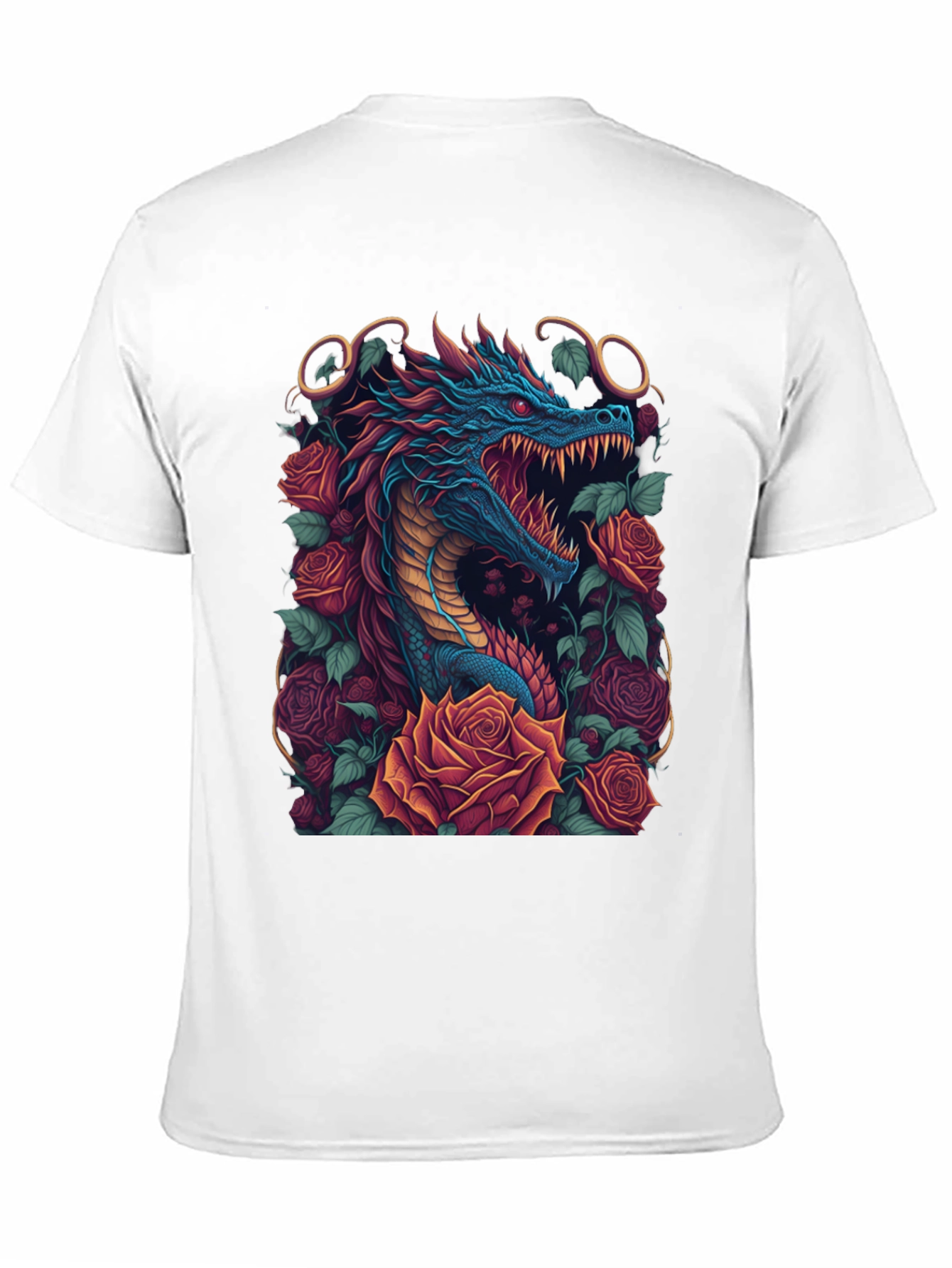 Dragon & Roses Graphic Tee - Unique Design