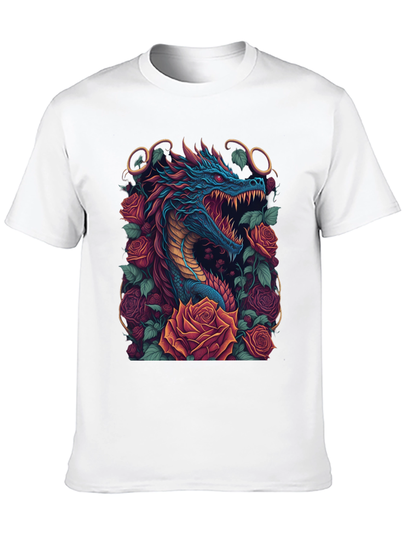 Dragon & Roses Graphic Tee - Unique Design
