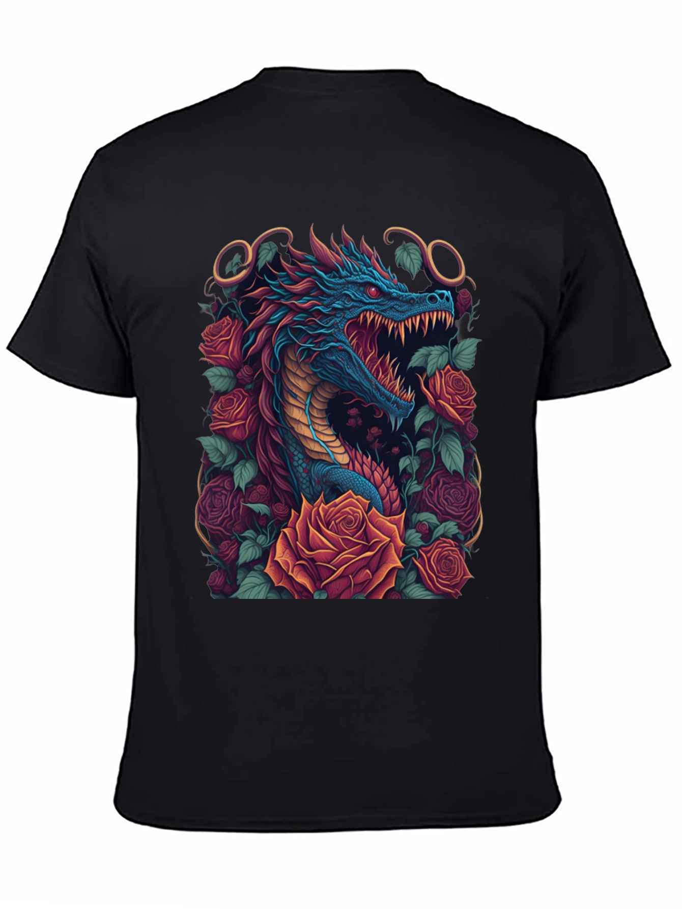 Dragon & Roses Graphic Tee - Unique Design